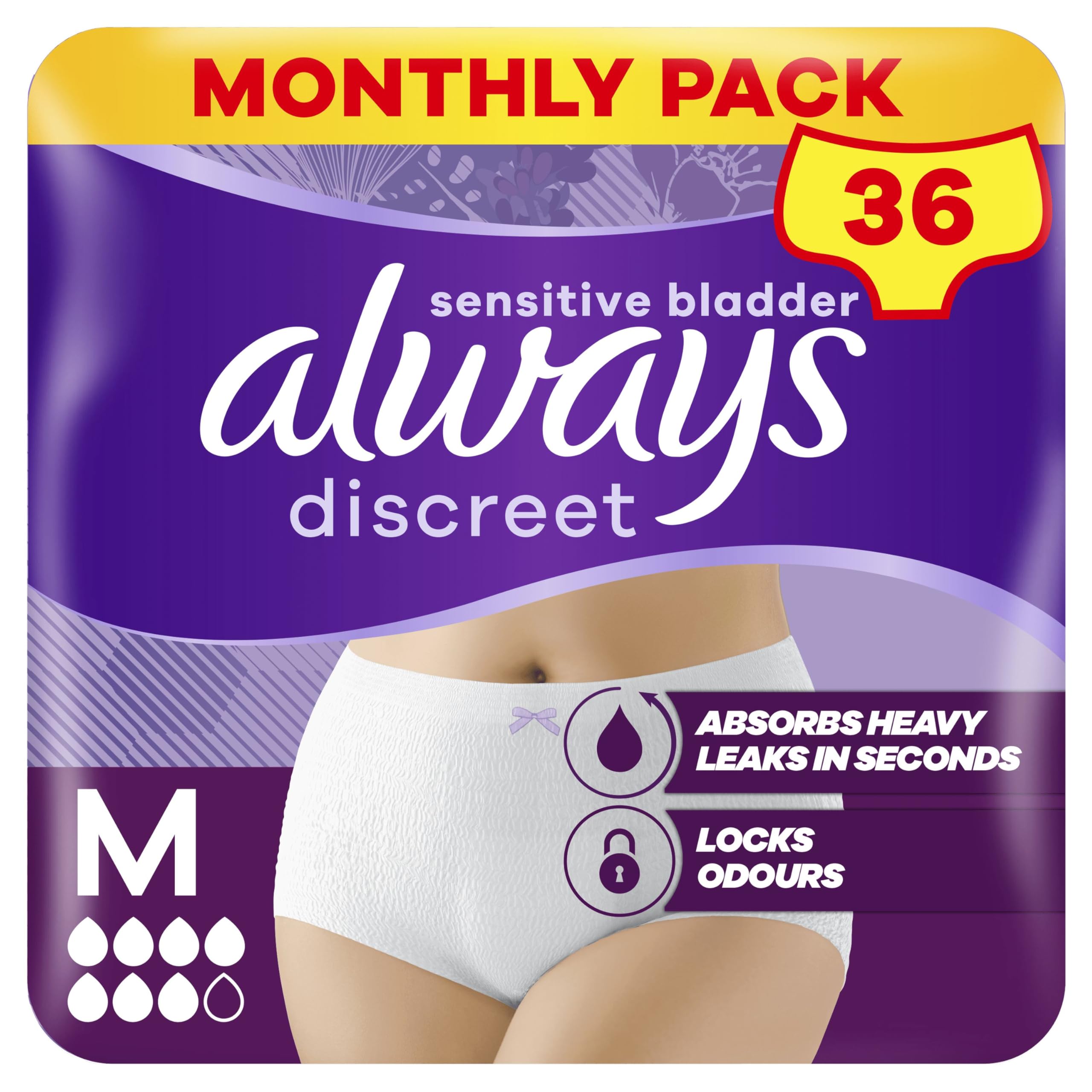 Always Discreet Pants Plus Medium 36 Pack Incontinence Underwear for Women (9x4) - Damaged Box