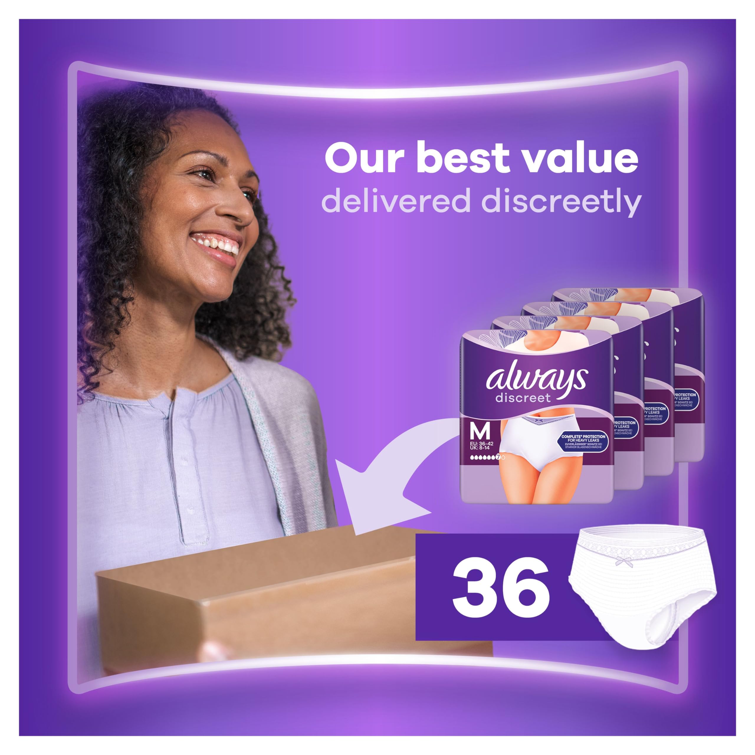 Always Discreet Pants Plus Medium 36 Pack Incontinence Underwear for Women (9x4) - Damaged Box
