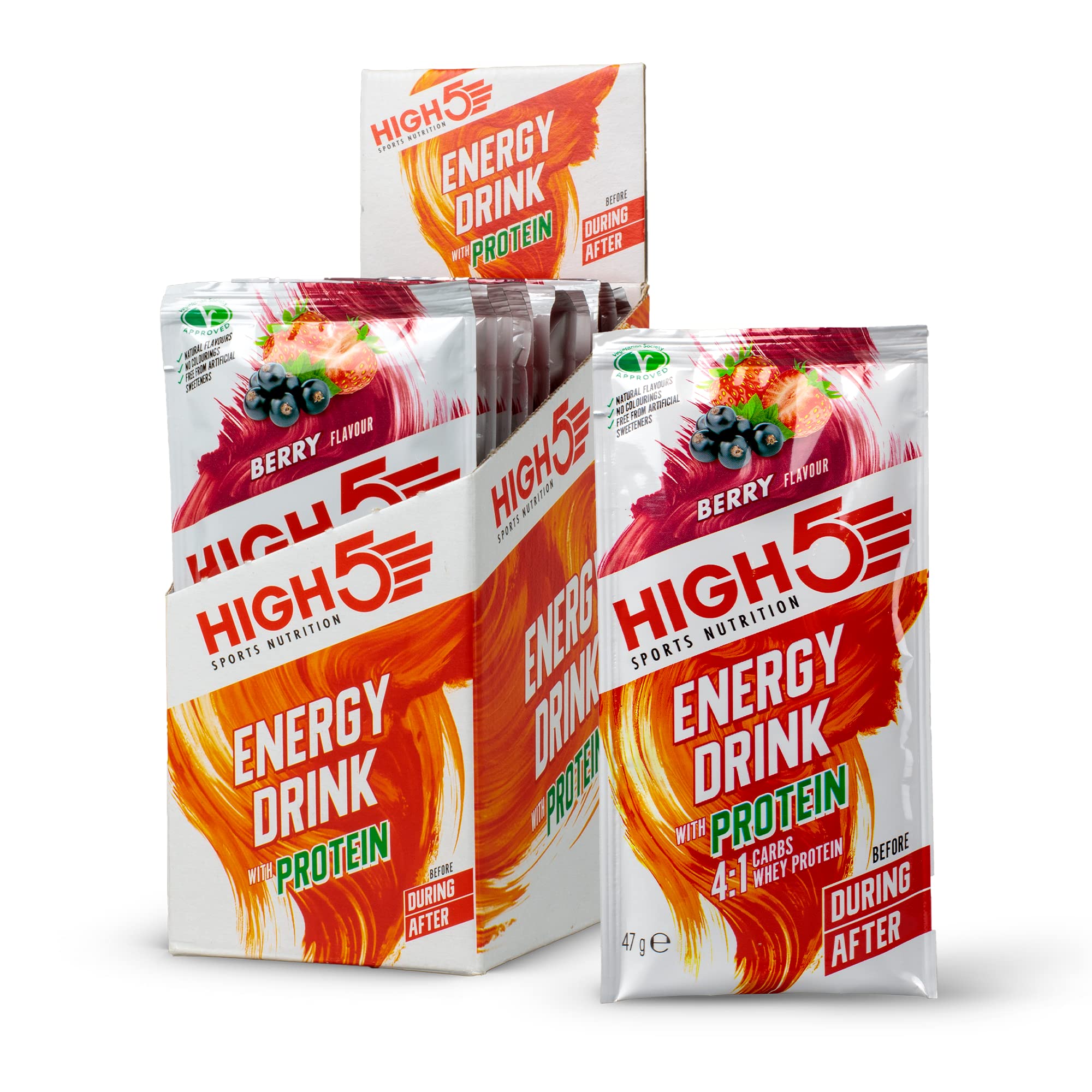 HIGH5 Energy Drink with Protein 4:1 Carbohydrate Blend - Electrolytes, Endurance, Cycling, Running Fuel - Berry - 12 x 47g Sachets - Damaged Box - BBE 08/2026