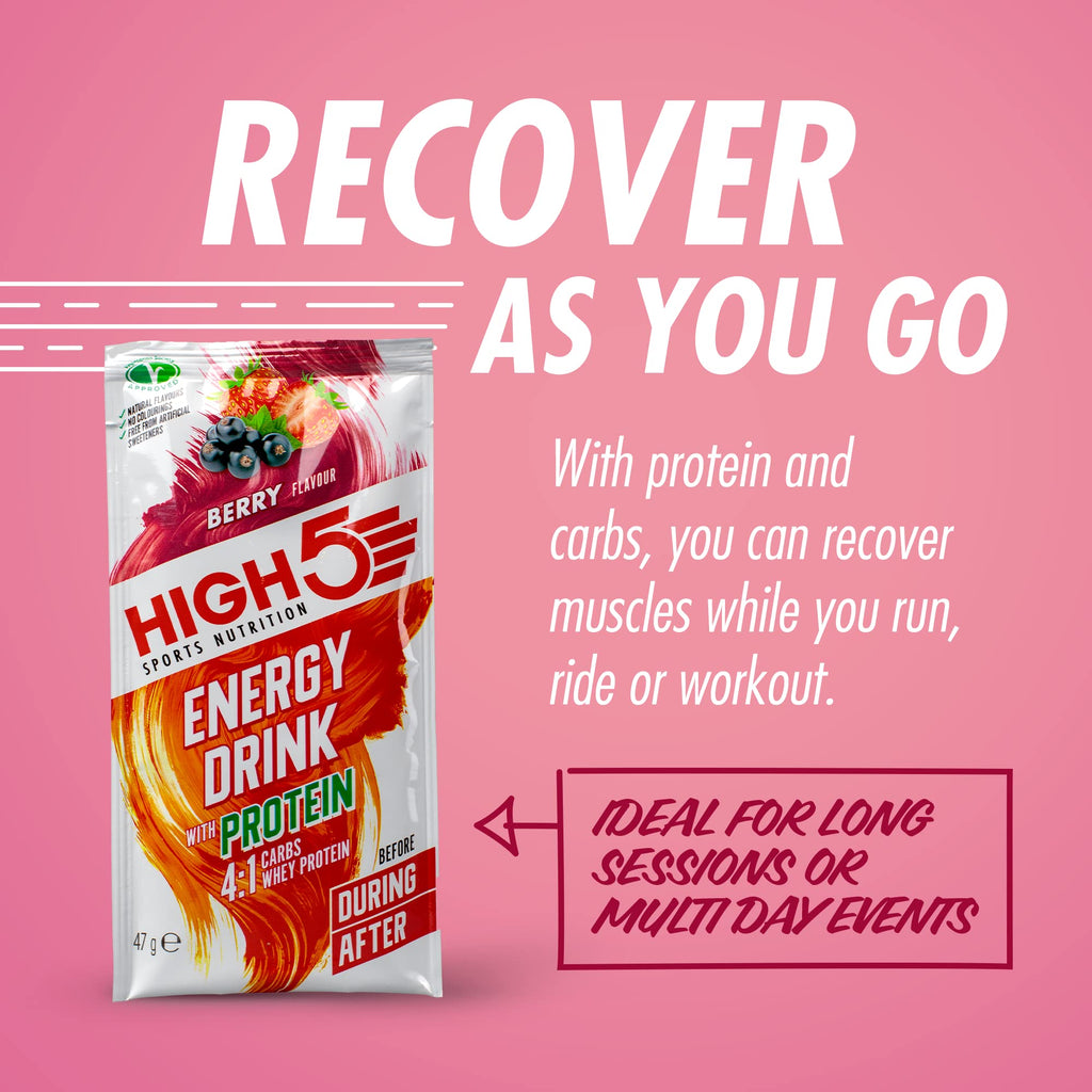 HIGH5 Energy Drink with Protein 4:1 Carbohydrate Blend - Electrolytes, Endurance, Cycling, Running Fuel - Berry - 12 x 47g Sachets - Damaged Box - BBE 08/2026