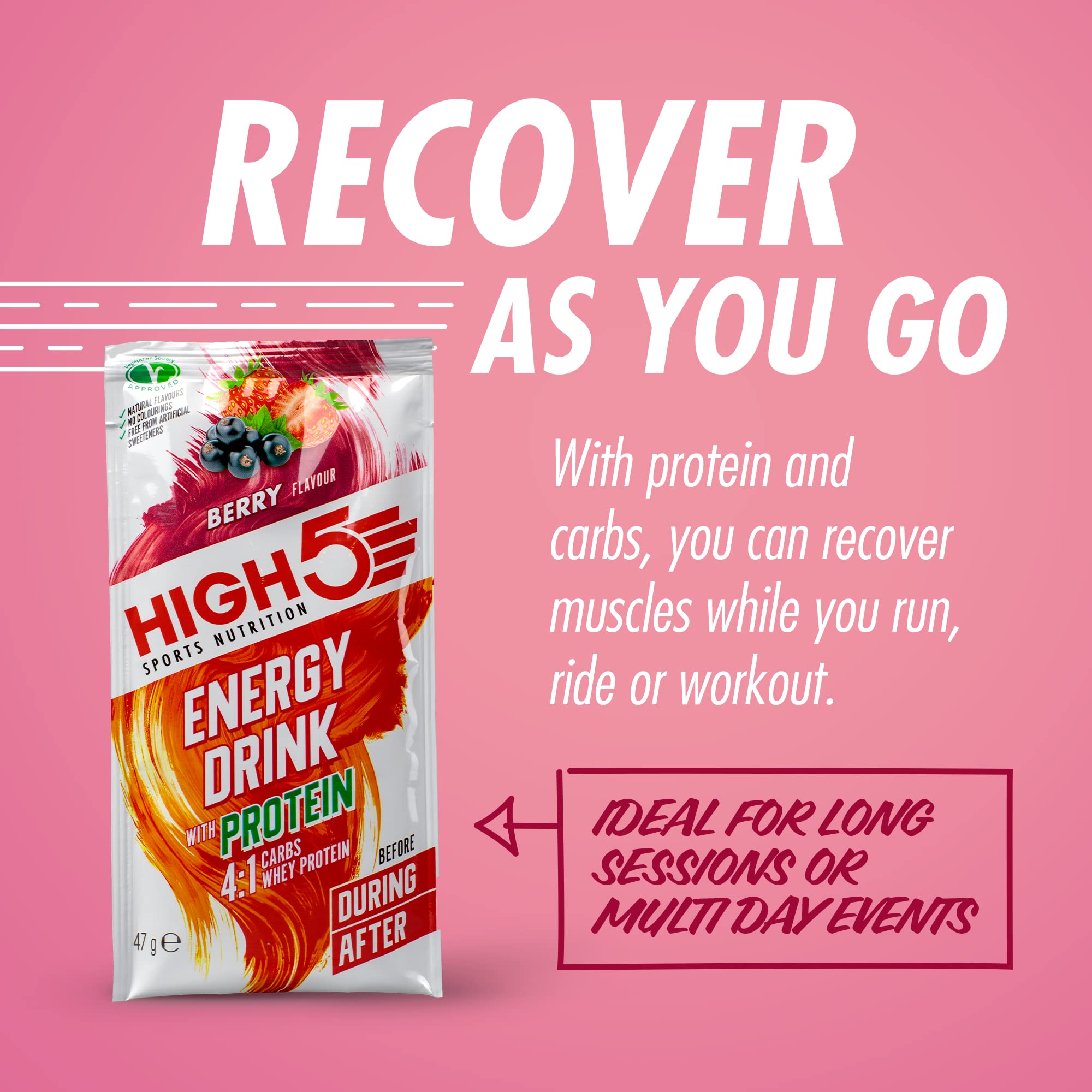 HIGH5 Energy Drink with Protein 4:1 Carbohydrate Blend - Electrolytes, Endurance, Cycling, Running Fuel - Berry - 12 x 47g Sachets - Damaged Box - BBE 08/2026
