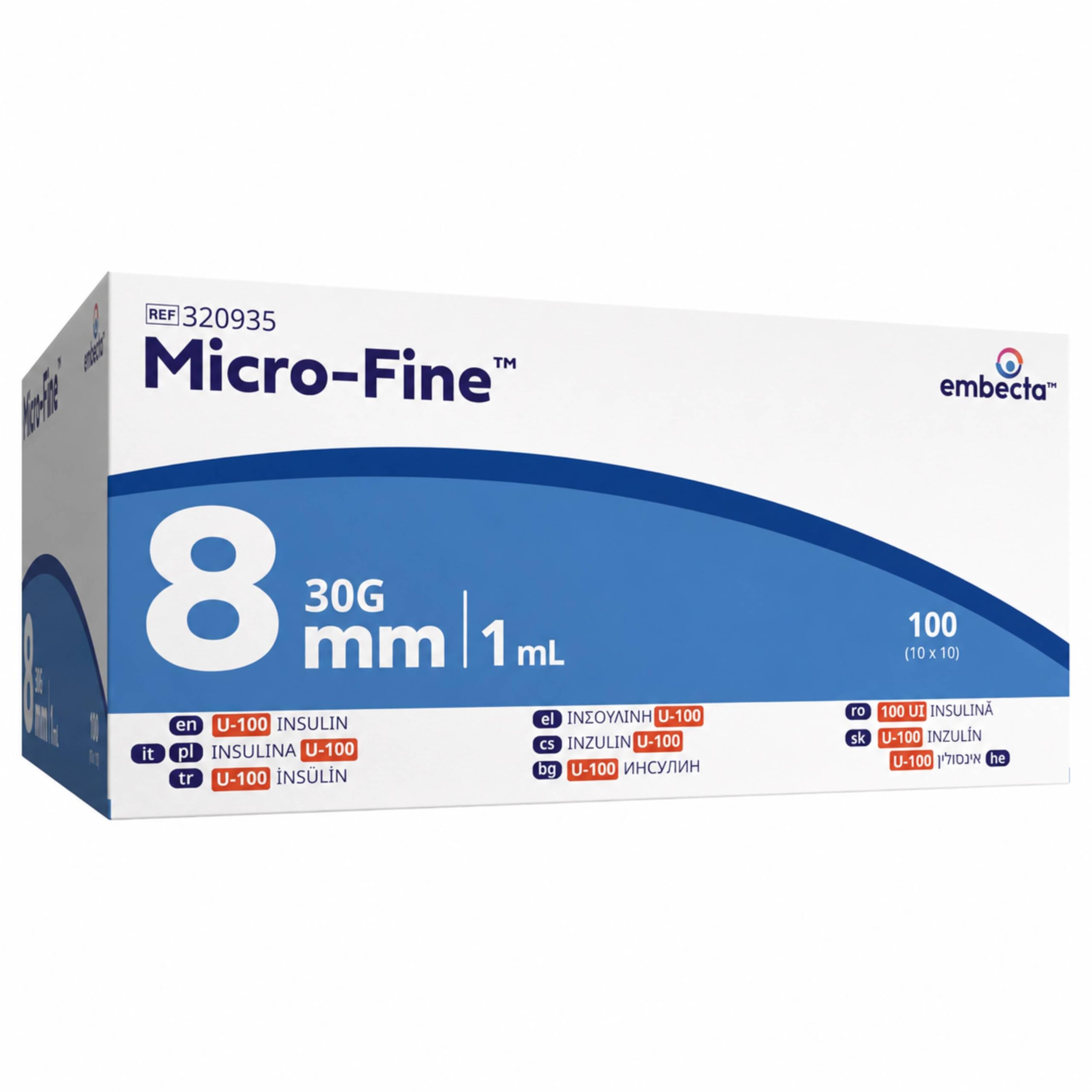 Embecta Micro-Fine 1ml U-100 Syringe 30G 8mm - Model 320935 - Latex-Free CE Certified - Pack of 100 - Damaged Box - BBE 08/2030