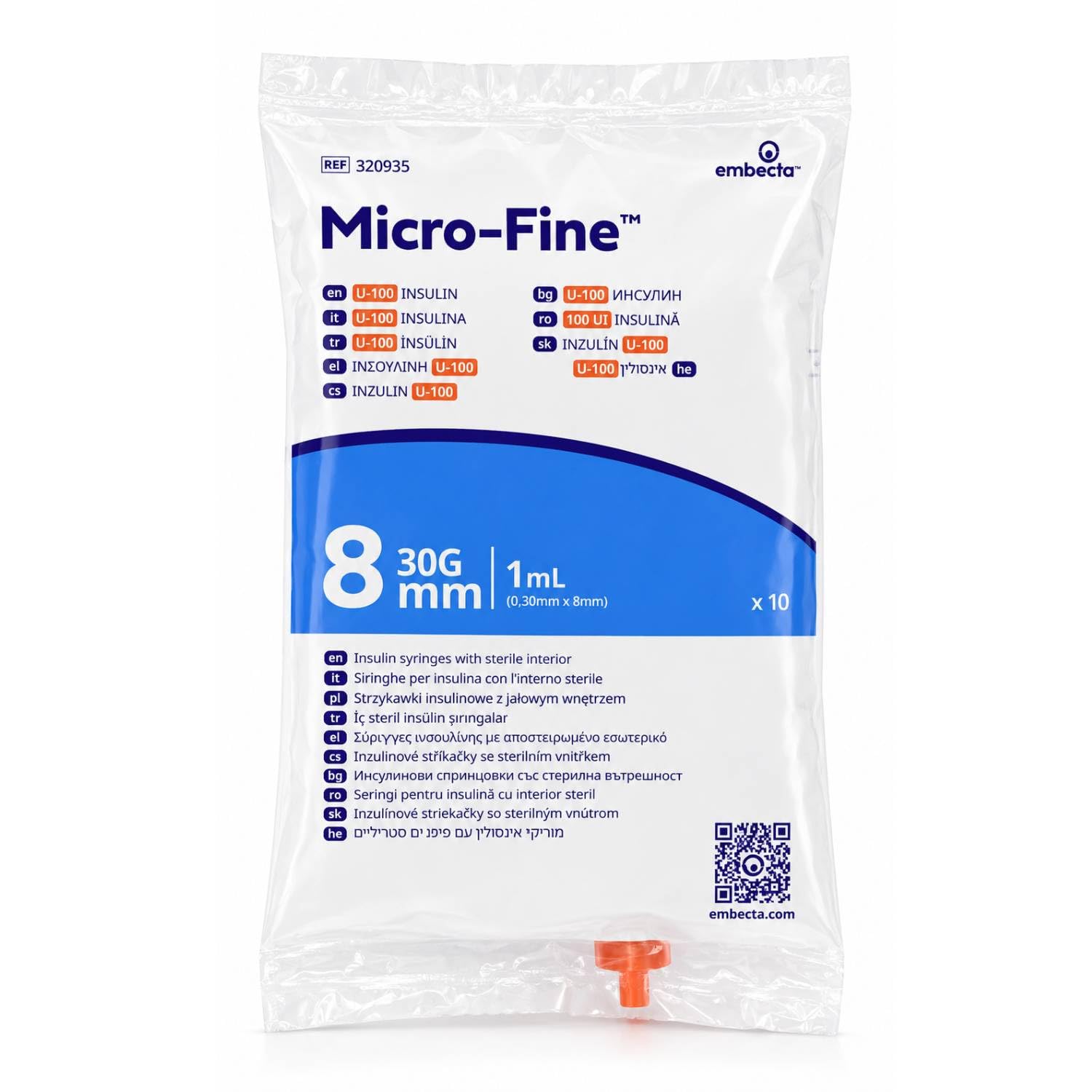 Embecta Micro-Fine 1ml U-100 Syringe 30G 8mm - Model 320935 - Latex-Free CE Certified - Pack of 100 - Damaged Box - BBE 08/2030