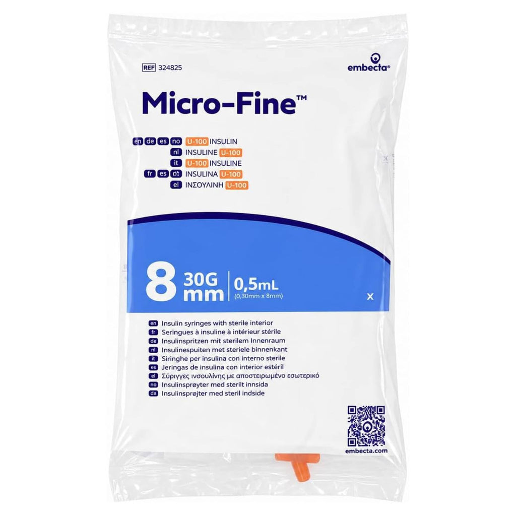 Embecta Micro-Fine 1ml U-100 Syringe 30G 8mm - Model 320935 - Latex-Free CE Certified - Pack of 100 - Damaged Box - BBE 08/2030