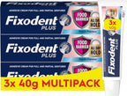Fixodent Plus Food Barrier Denture Adhesive - Fresh Flavour 40g x 3 Multipack - Strong Hold Cream - New - BBE 07/2027