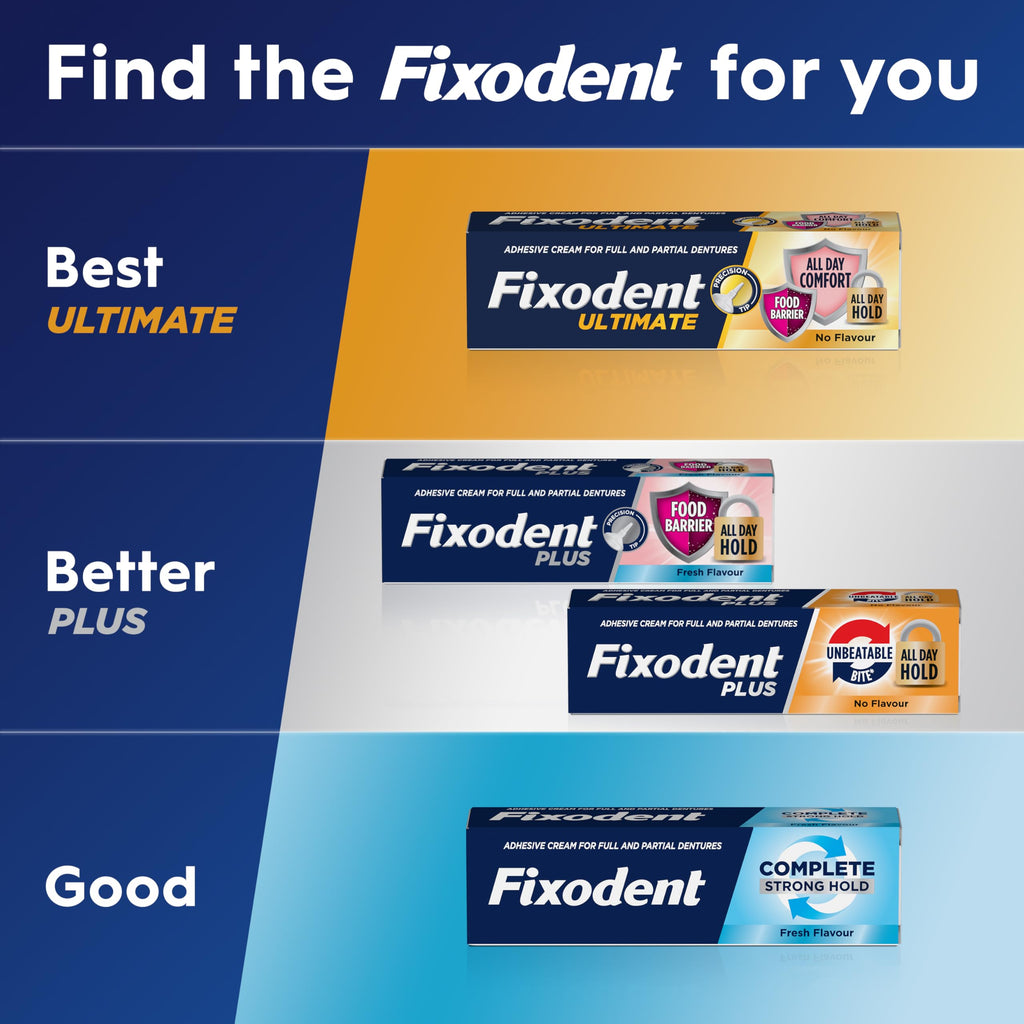 Fixodent Plus Food Barrier Denture Adhesive - Fresh Flavour 40g x 3 Multipack - Strong Hold Cream - New - BBE 07/2027