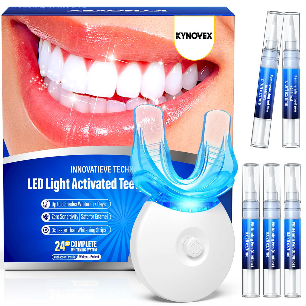 Teeth Whitening Kit with LED Light - 3 Teeth Whitening Gel Pens + 2 Remineralizing Desensitizing Gel Pens -35% Pap Whitening Formula - Whiten Teeth in 7 Days - Safe for Sensitive Teeth (Mint) - Damaged Box