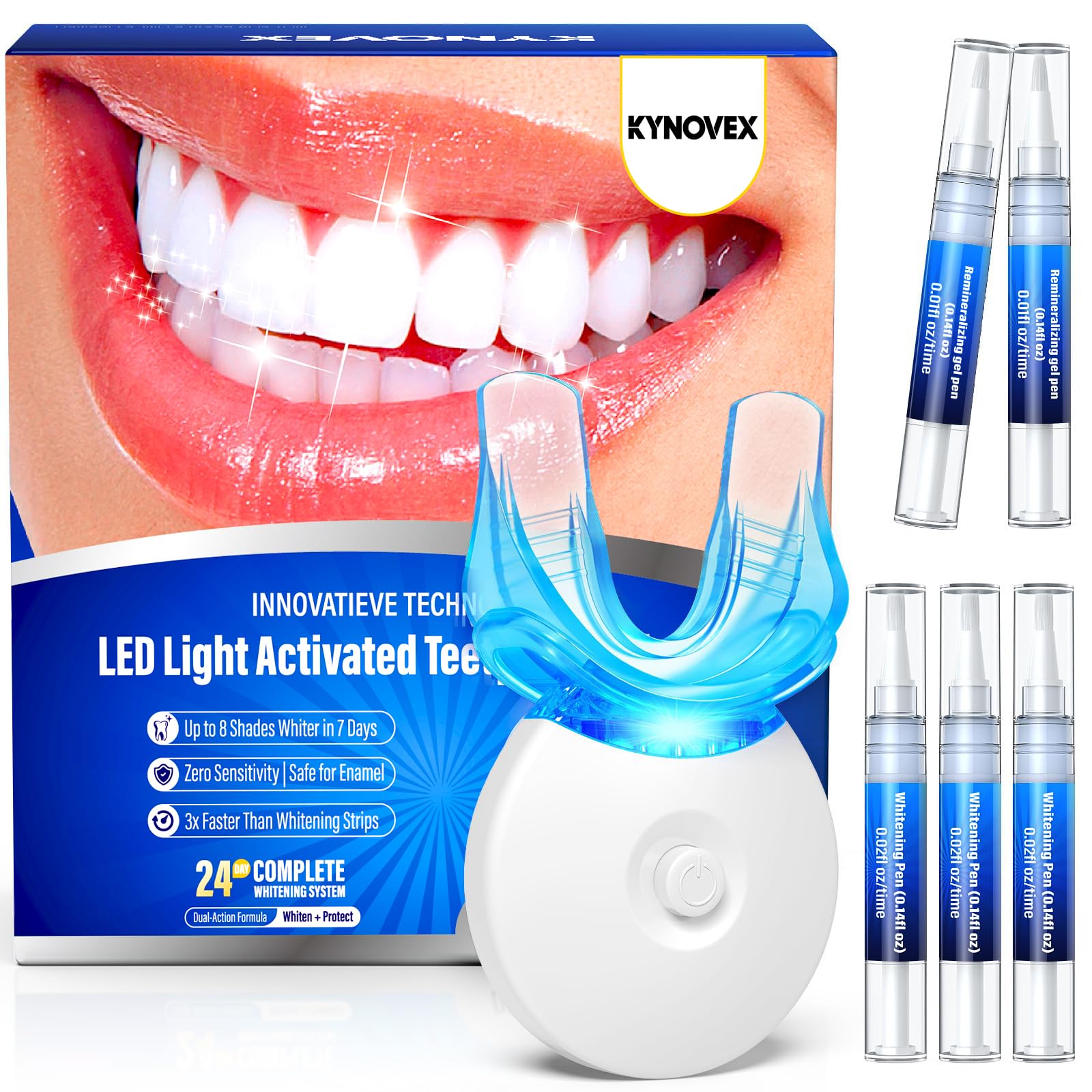 Teeth Whitening Kit with LED Light - 3 Teeth Whitening Gel Pens + 2 Remineralizing Desensitizing Gel Pens -35% Pap Whitening Formula - Whiten Teeth in 7 Days - Safe for Sensitive Teeth (Mint) - Damaged Box