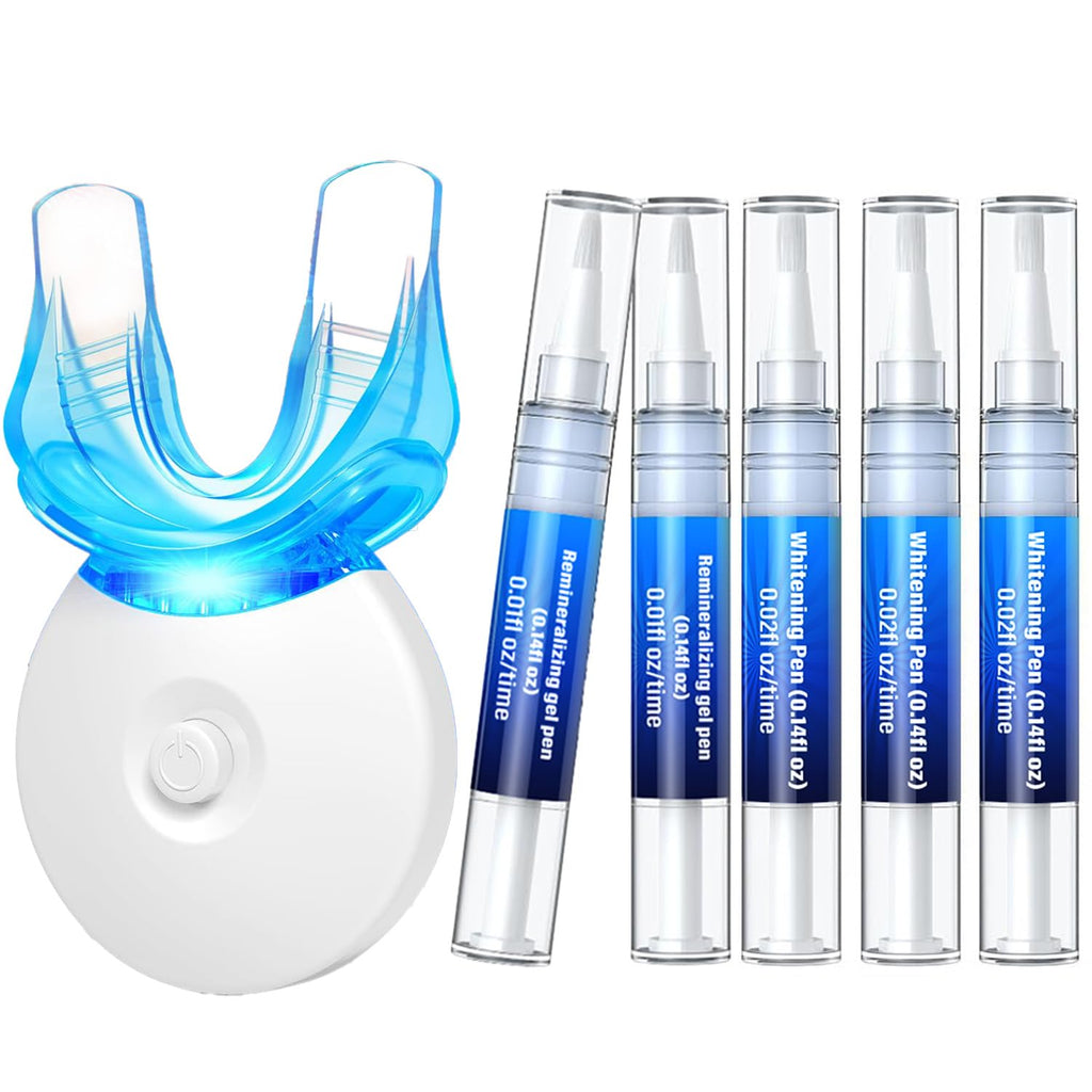 Teeth Whitening Kit with LED Light - 3 Teeth Whitening Gel Pens + 2 Remineralizing Desensitizing Gel Pens -35% Pap Whitening Formula - Whiten Teeth in 7 Days - Safe for Sensitive Teeth (Mint) - Damaged Box
