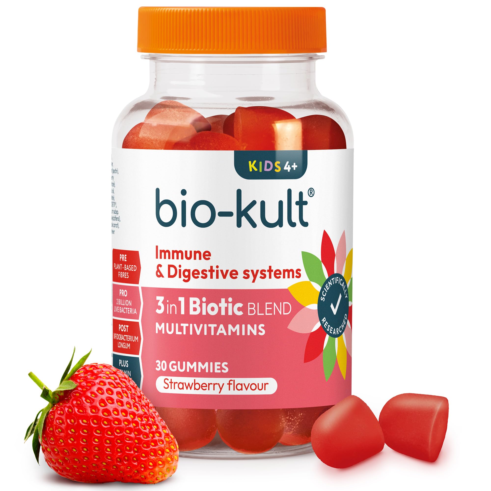 Bio-Kult 3in1 Gut Health Gummies for Kids - Probiotic & Multivitamin - Strawberry - 30 Count - Ages 4+ - 2 Billion CFU - New - BBE 07/2026