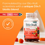 Bio-Kult 3in1 Gut Health Gummies for Kids - Probiotic & Multivitamin - Strawberry - 30 Count - Ages 4+ - 2 Billion CFU - New - BBE 07/2026
