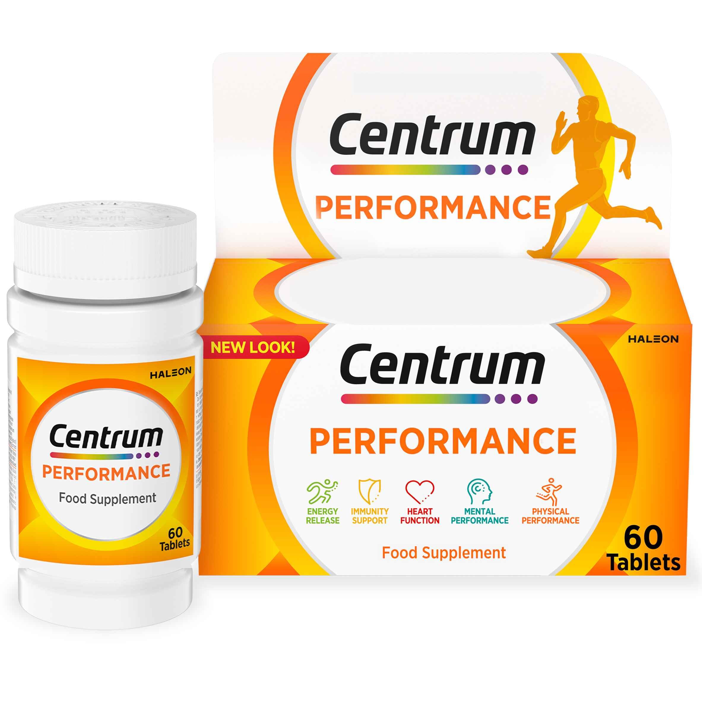 Centrum Performance Tablets Multivitamin & Mineral Supplements, 21 Essential nutrients, Including Vitamin C, D, and Iron, 60 ct - Damaged Box - BBE 02/2027