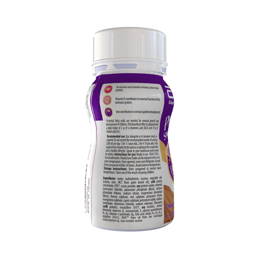 PaediaSure Shake - Chocolate Flavour - 4x 200ml - Protein & Vitamin D Drink Supplement - Damaged Box - BBE 07/2026