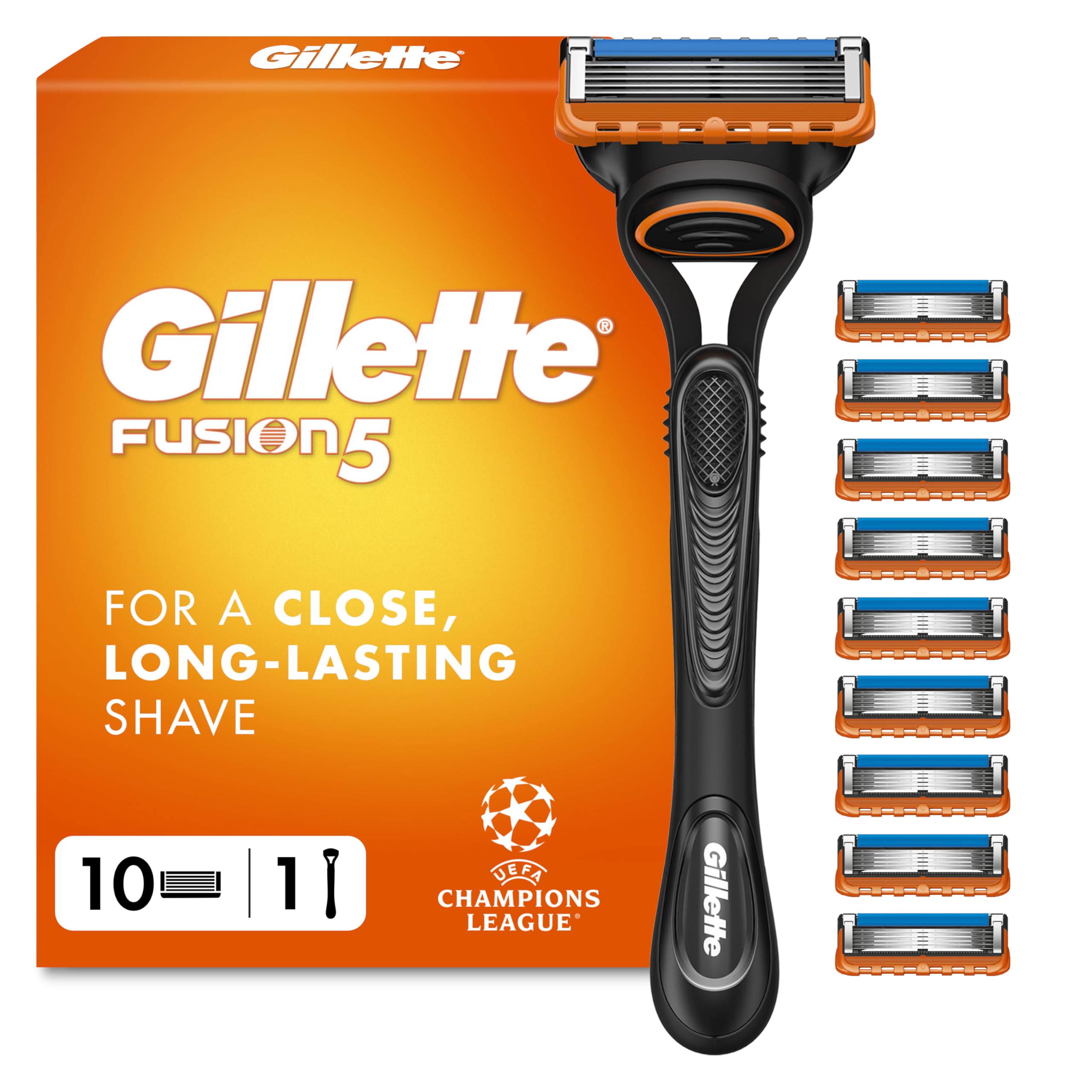 Gillette Fusion5 Razor for Men - 1 Handle, 10 Blade Refills, Precision Trimmer Cartridges - Damaged Box