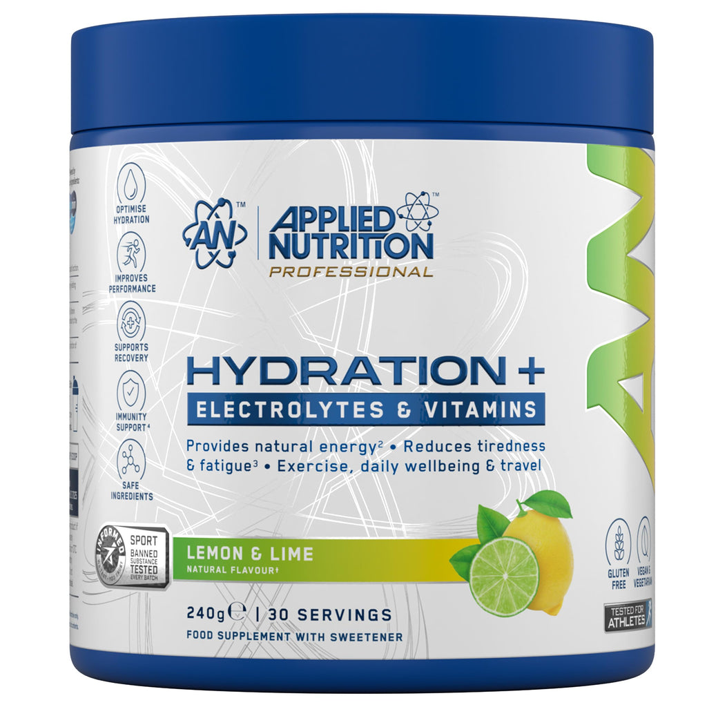 Applied Nutrition Hydration+ Electrolytes Vitamin Powder - Sugar-Free Drink Mix - Lemon & Lime 240g (30 Servings) - Energy Recovery - New - BBE 11/2027