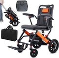 WISGING Ultra-Light Transport Wheelchair, Folding Portable Wheelchair with Hand Brake, Trolleys for Elderly Aircraft Travel, Wheelchairs for Adults (with Travel Bag/Backbag) (with Telescopic Handle) - Damaged Box