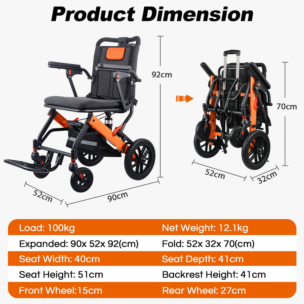 WISGING Ultra-Light Transport Wheelchair, Folding Portable Wheelchair with Hand Brake, Trolleys for Elderly Aircraft Travel, Wheelchairs for Adults (with Travel Bag/Backbag) (with Telescopic Handle) - Damaged Box