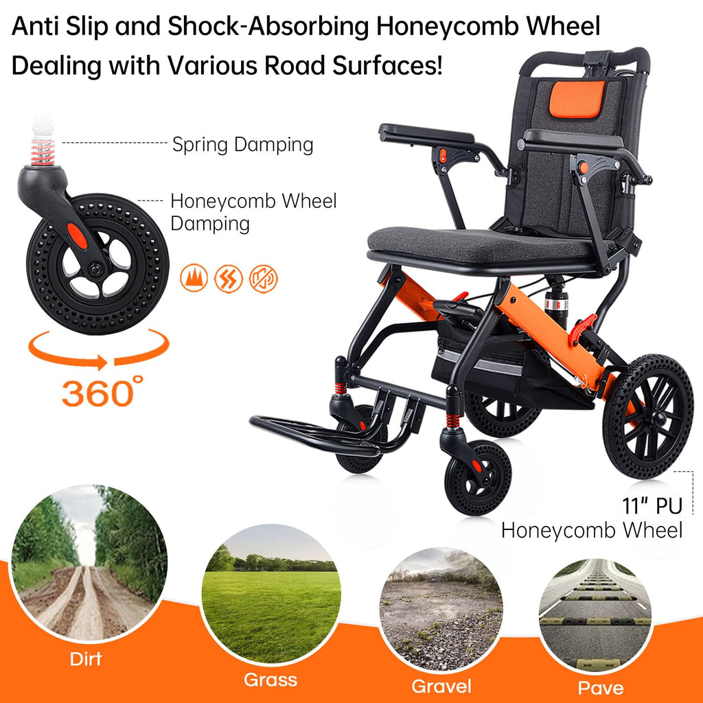 WISGING Ultra-Light Transport Wheelchair, Folding Portable Wheelchair with Hand Brake, Trolleys for Elderly Aircraft Travel, Wheelchairs for Adults (with Travel Bag/Backbag) (with Telescopic Handle) - Damaged Box
