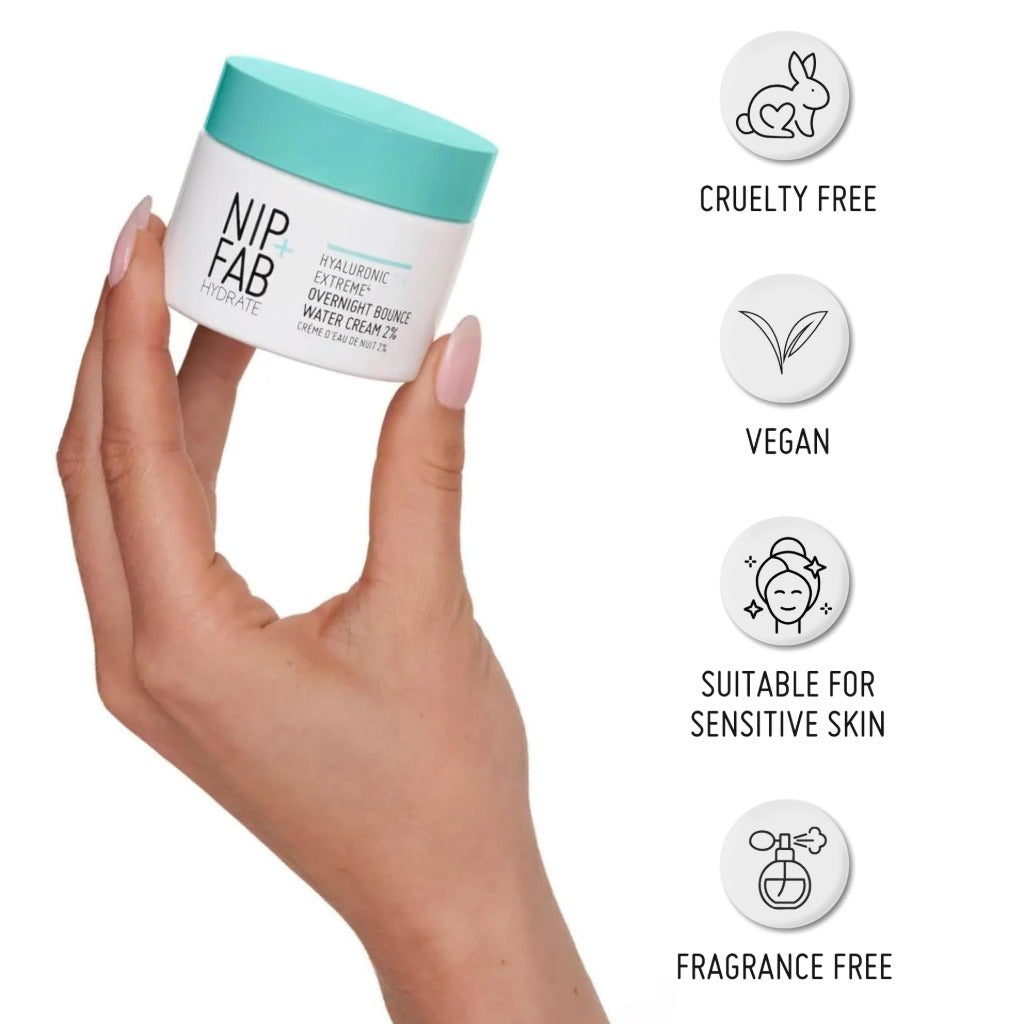 NIP + FAB Hyaluronic Fix Extreme4 Overnight Bounce Water Cream 2% 50ml - Hydrating, Smooths Pores & Fine Lines - New