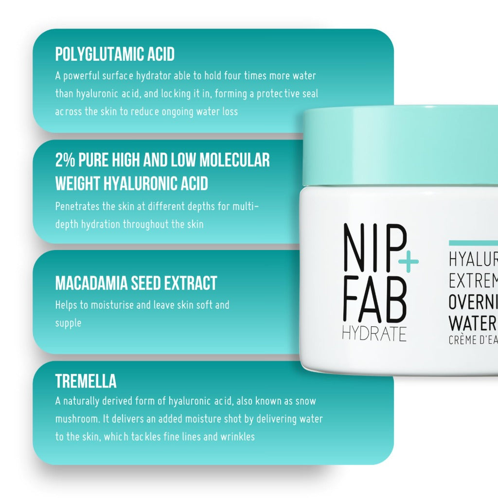 NIP + FAB Hyaluronic Fix Extreme4 Overnight Bounce Water Cream 2% 50ml - Hydrating, Smooths Pores & Fine Lines - New
