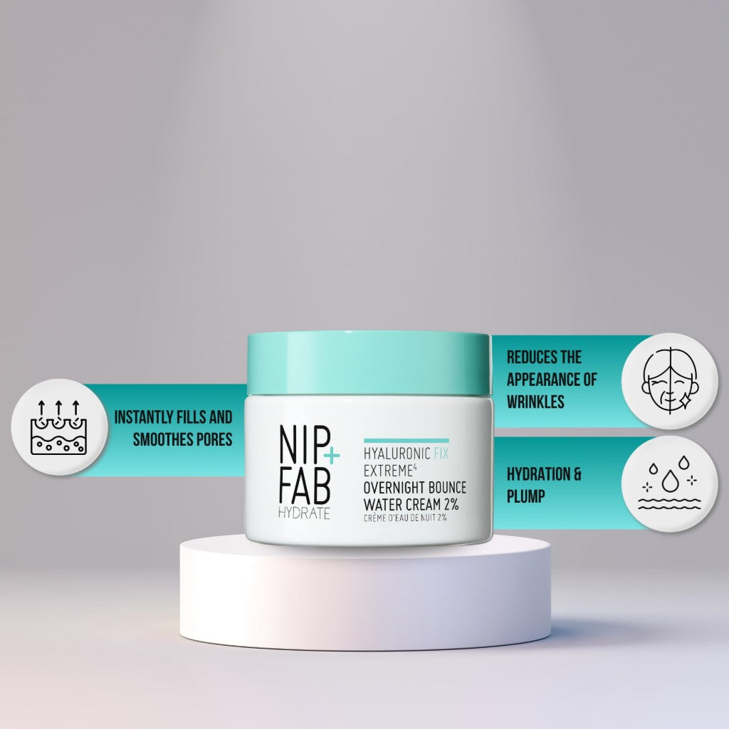 NIP + FAB Hyaluronic Fix Extreme4 Overnight Bounce Water Cream 2% 50ml - Hydrating, Smooths Pores & Fine Lines - New