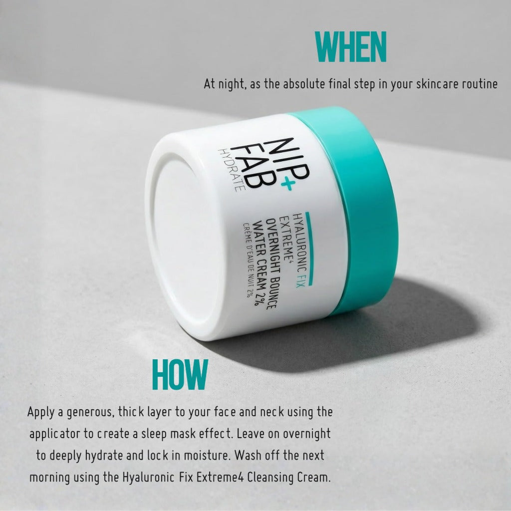 NIP + FAB Hyaluronic Fix Extreme4 Overnight Bounce Water Cream 2% 50ml - Hydrating, Smooths Pores & Fine Lines - New