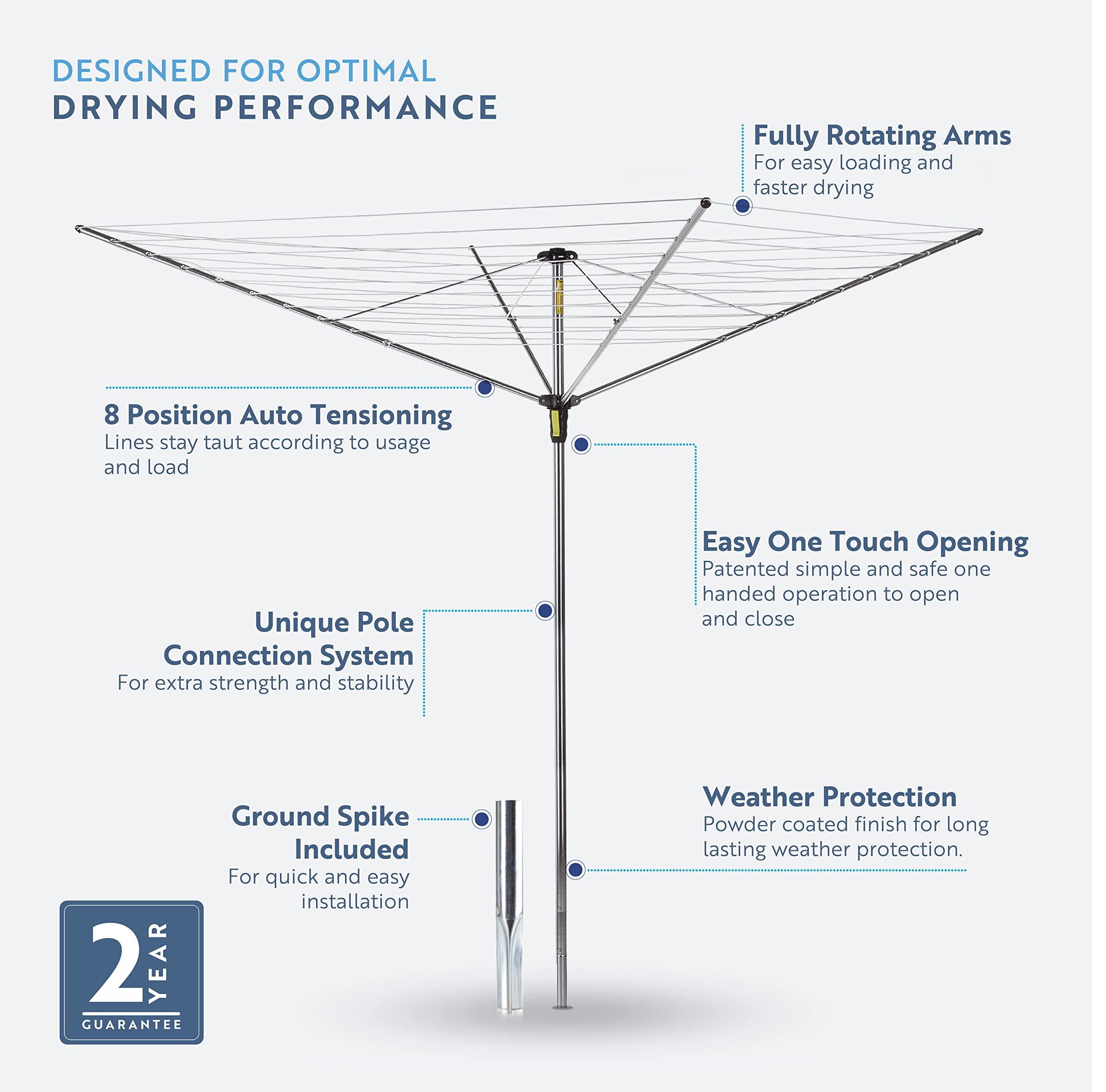 Minky Easy Breeze 45m 4 Arm Rotary Airer - Outdoor Washing Line Dryer with Cover - Silver Alloy Steel - Very Good