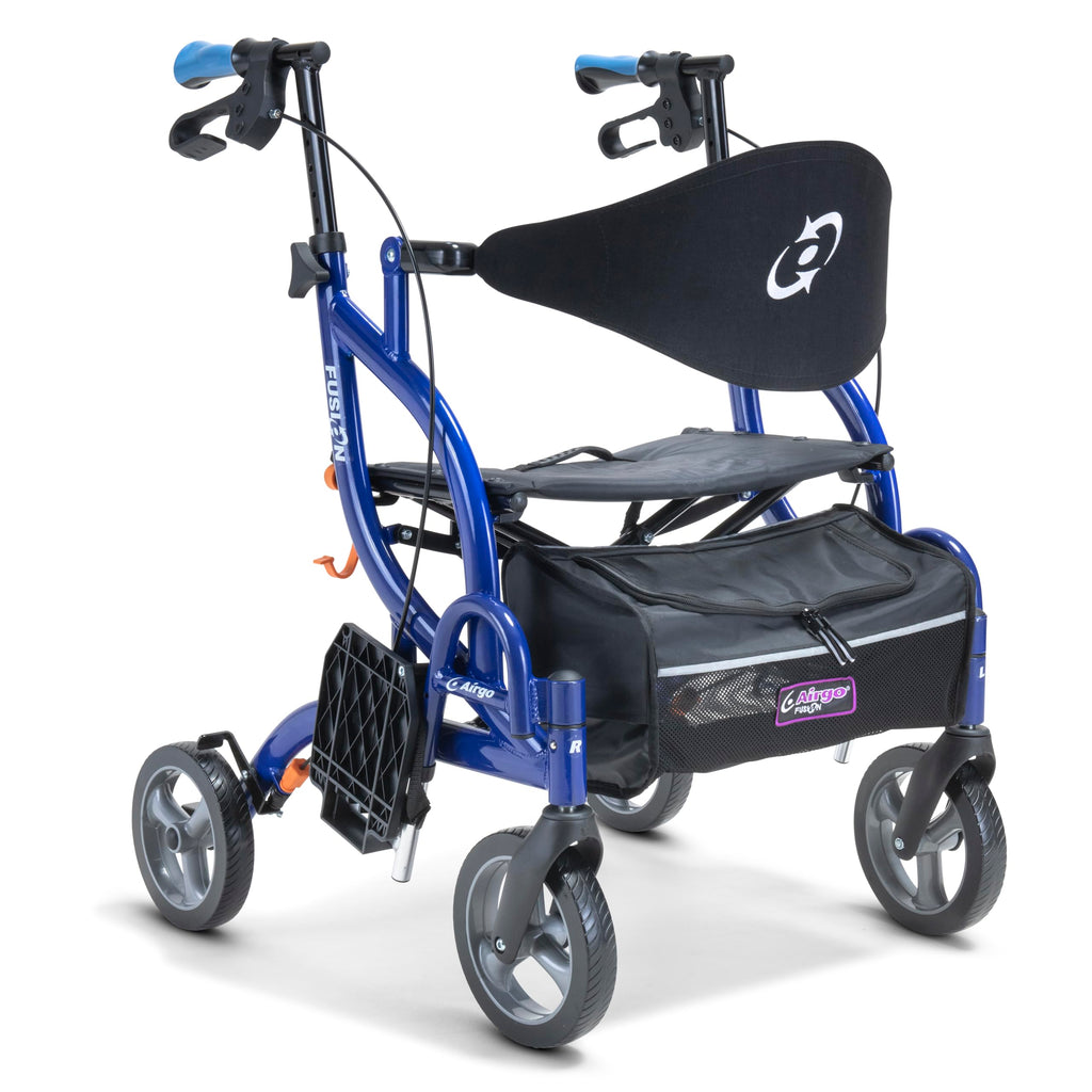 Drive Devilbiss AirGo Fusion 2-in-1 Rollator Transport Chair - Lightweight Folding Aluminium Walker with Seat, Backrest, 8" Wheels - Damaged Box