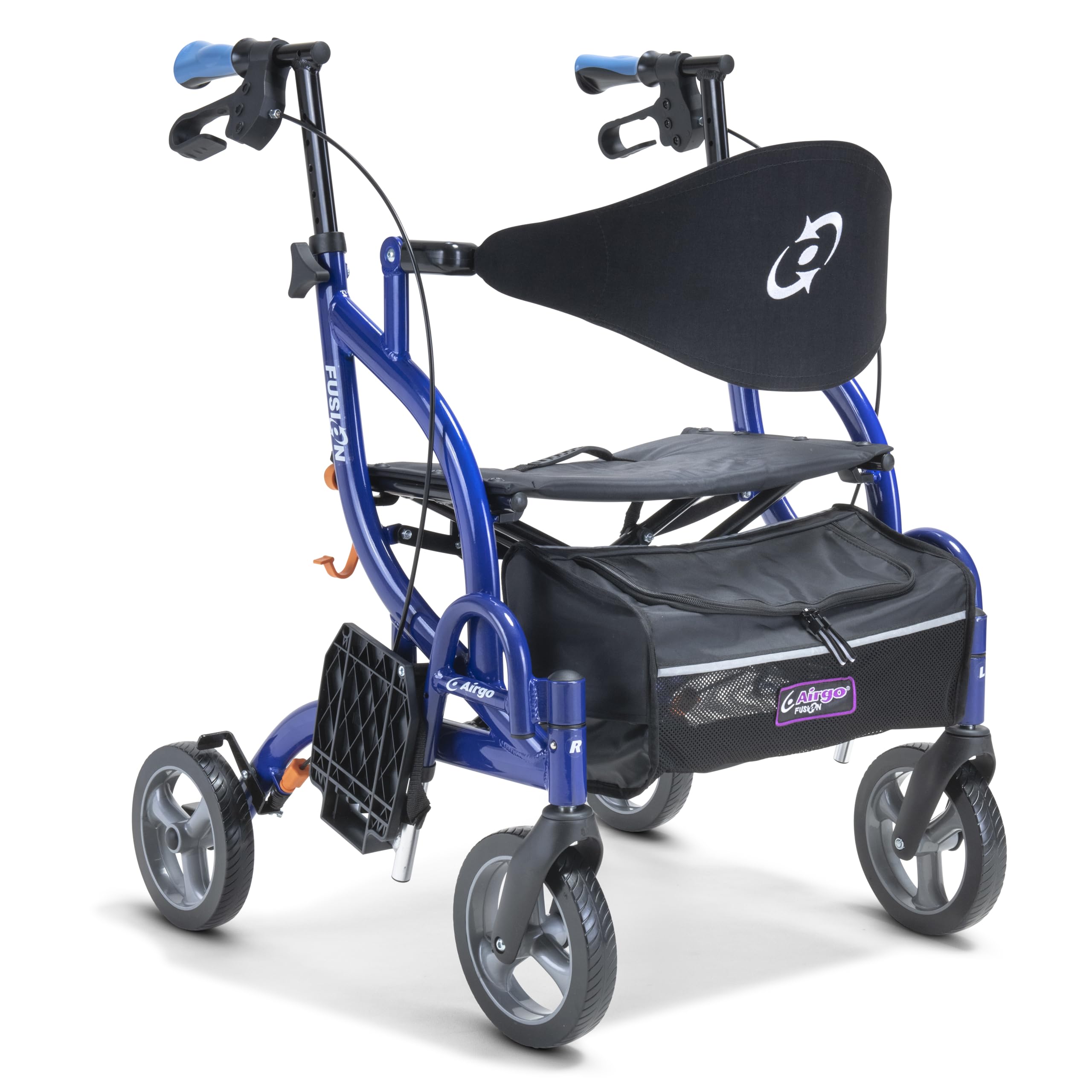 Drive Devilbiss AirGo Fusion 2-in-1 Rollator Transport Chair - Lightweight Folding Aluminium Walker with Seat, Backrest, 8" Wheels - Damaged Box