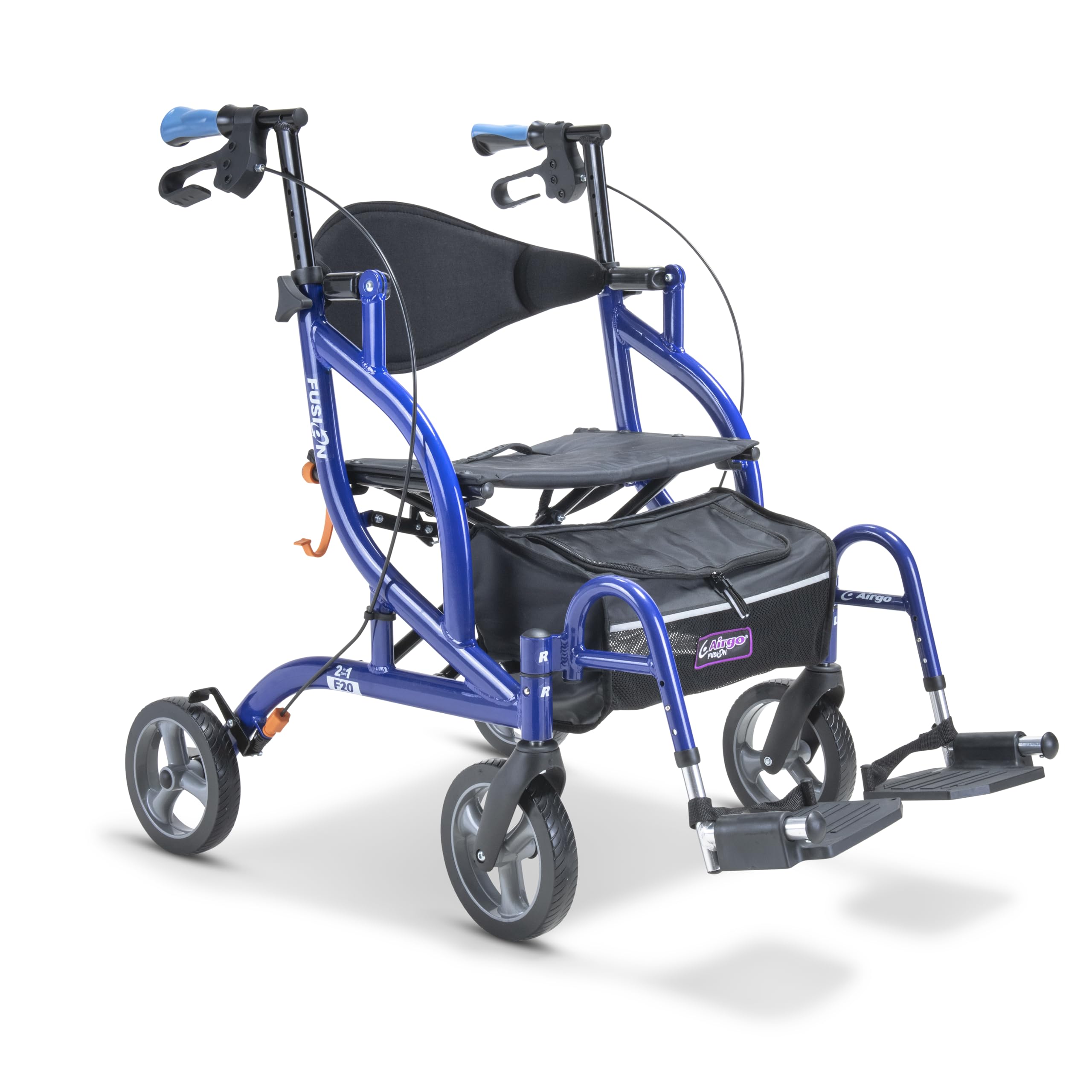 Drive Devilbiss AirGo Fusion 2-in-1 Rollator Transport Chair - Lightweight Folding Aluminium Walker with Seat, Backrest, 8" Wheels - Damaged Box
