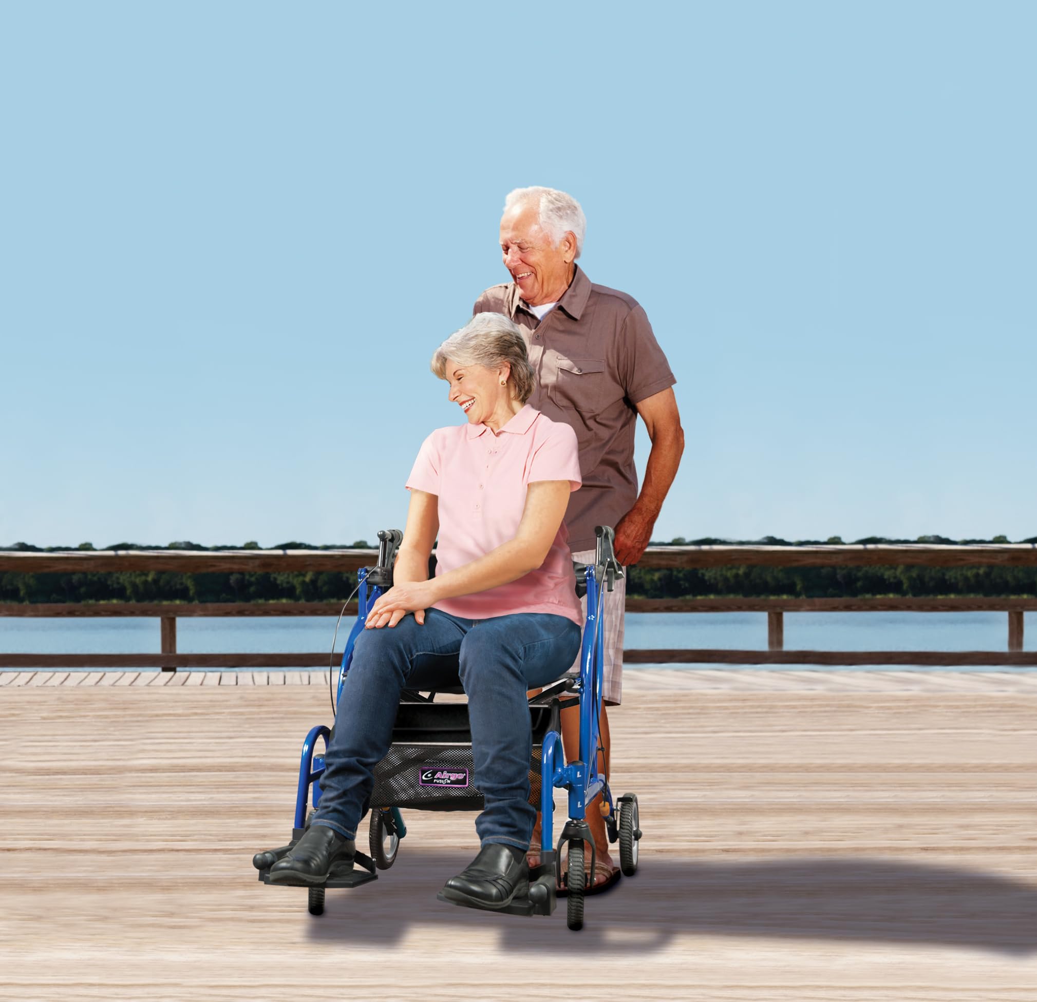 Drive Devilbiss AirGo Fusion 2-in-1 Rollator Transport Chair - Lightweight Folding Aluminium Walker with Seat, Backrest, 8" Wheels - Damaged Box