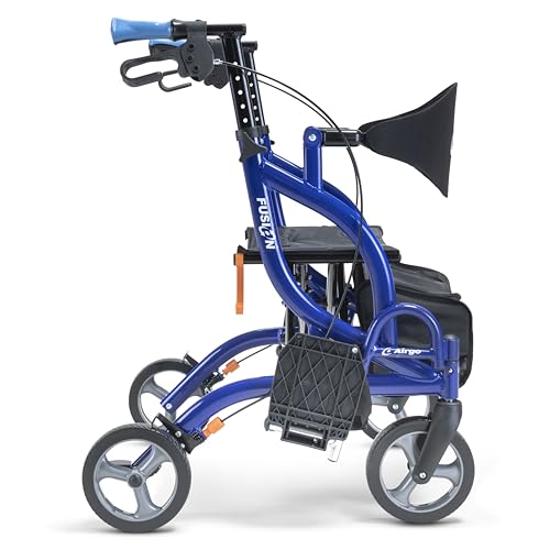 Drive Devilbiss AirGo Fusion 2-in-1 Rollator Transport Chair - Lightweight Folding Aluminium Walker with Seat, Backrest, 8" Wheels - Damaged Box