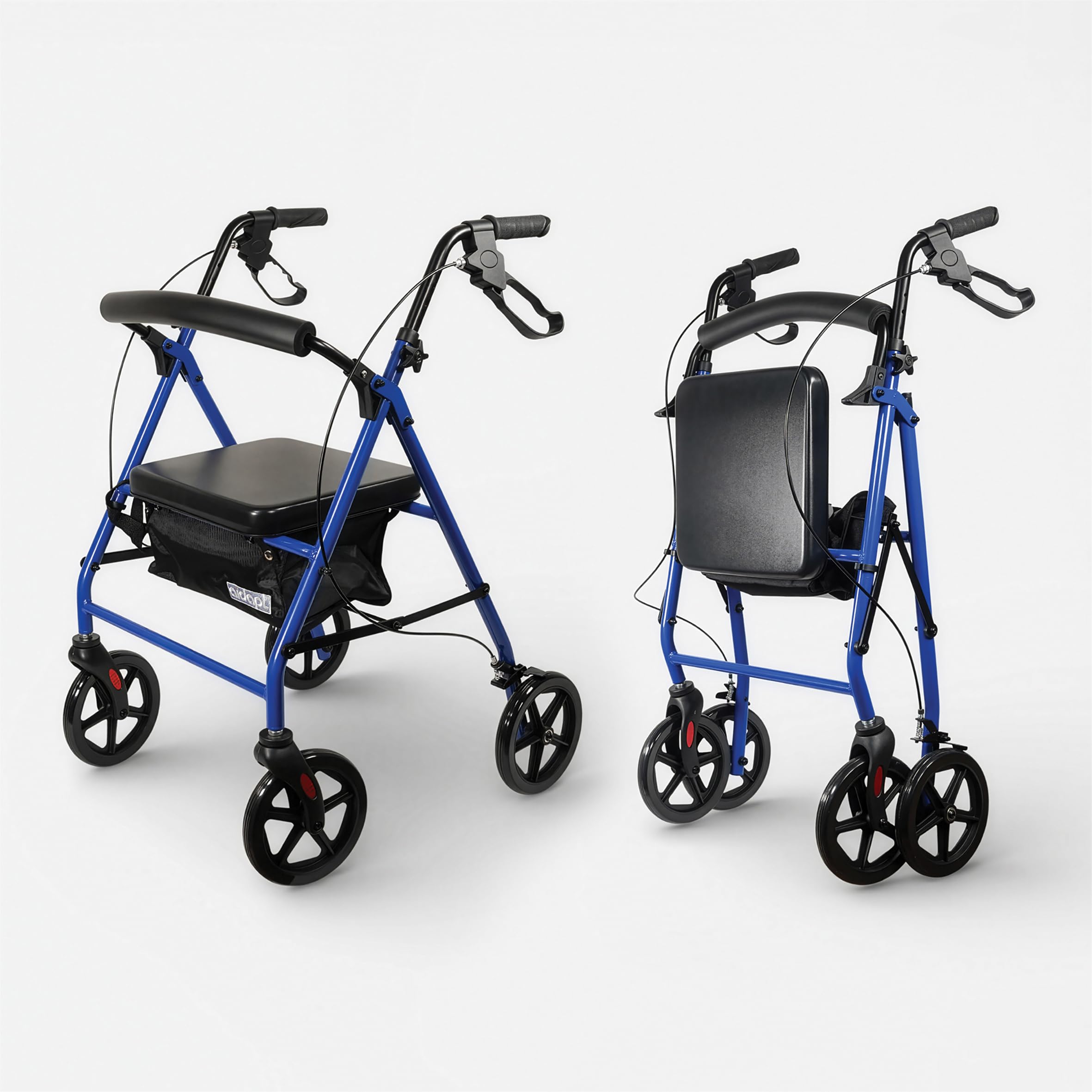 Aidapt Folding Rollator Walker with Padded Seat, Steel Frame, 8 Inch Puncture-Proof Wheels, Walking Aid with Brakes, Shopping Bag & Adjustable Handles for Seniors and Elderly - Very Good