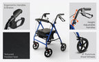 Aidapt Folding Rollator Walker with Padded Seat, Steel Frame, 8 Inch Puncture-Proof Wheels, Walking Aid with Brakes, Shopping Bag & Adjustable Handles for Seniors and Elderly - Very Good