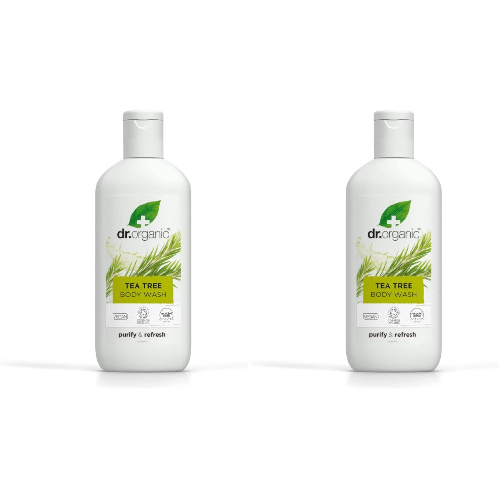 Dr Organic Tea Tree Body Wash, Shower Gel, Natural, Vegan, Cruelty-Free, Paraben & SLS-Free, Recyclable & Recycled Ocean Bound Plastic, Certified Organic, 250ml, Packaging may vary - New