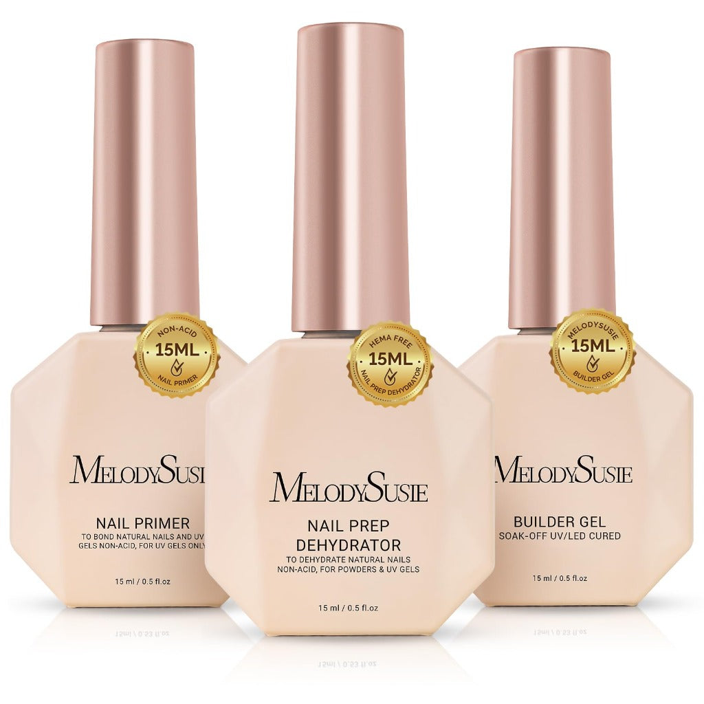 MelodySusie Builder Gel Nail Dehydrator Primer Set - 3 Pcs 15ml Clear - Long Lasting Manicure Art Kit for Women Girls - Damaged Box