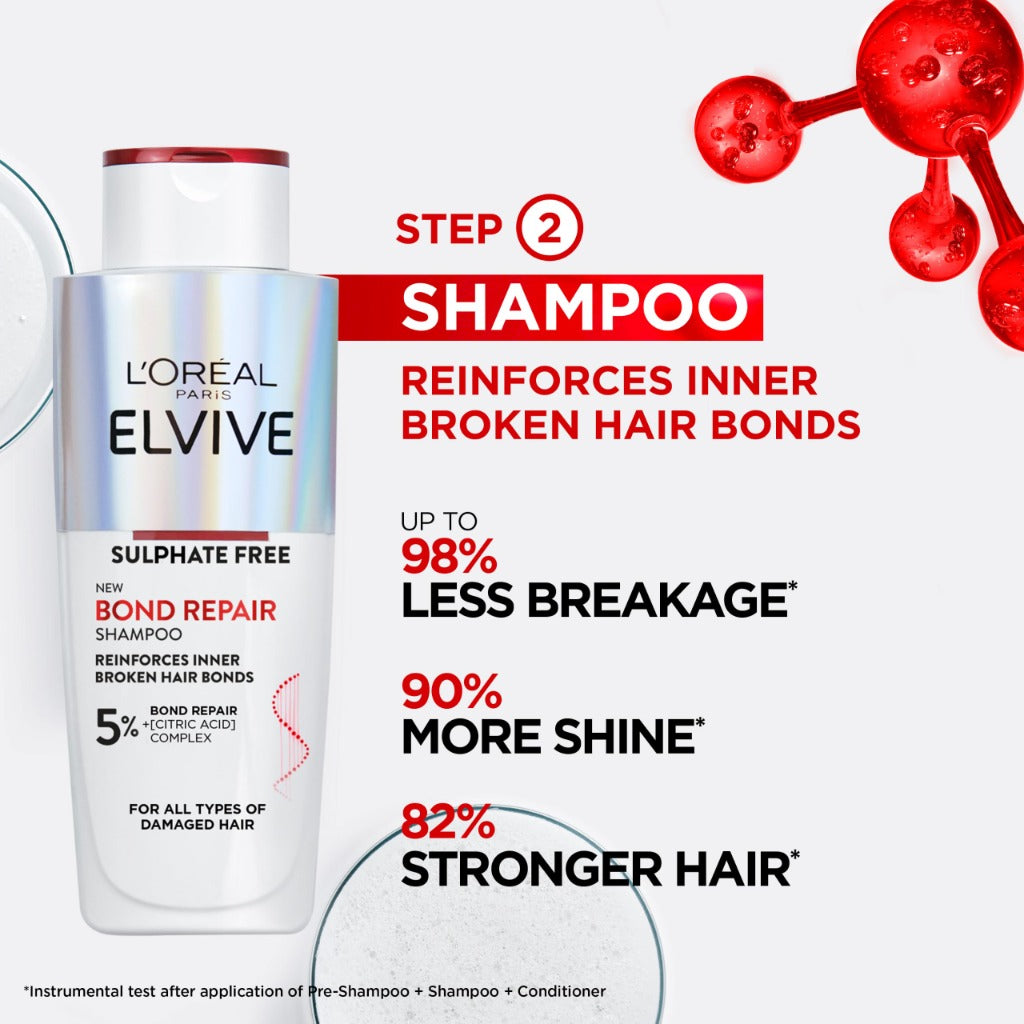 L'Or'eal Paris Elvive Bond Repair Sulphate-Free Shampoo, Damaged Hair, 200ml - New