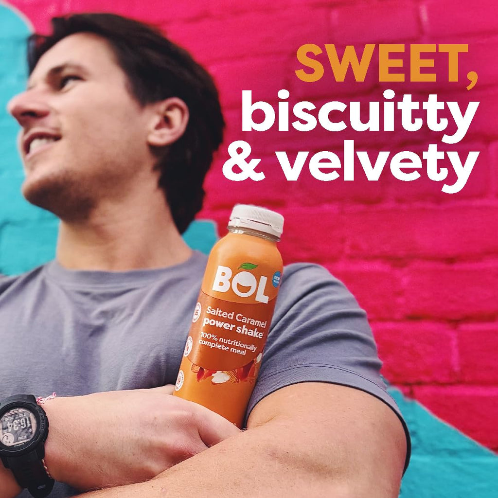 BOL Salted Caramel Power Shake - 410ml x 6 Bottles - Ready-to-Drink Meal Replacement - 27g Protein - Plant-Based, Low Sugar, High Fibre - Damaged Box - BBE 07/2026