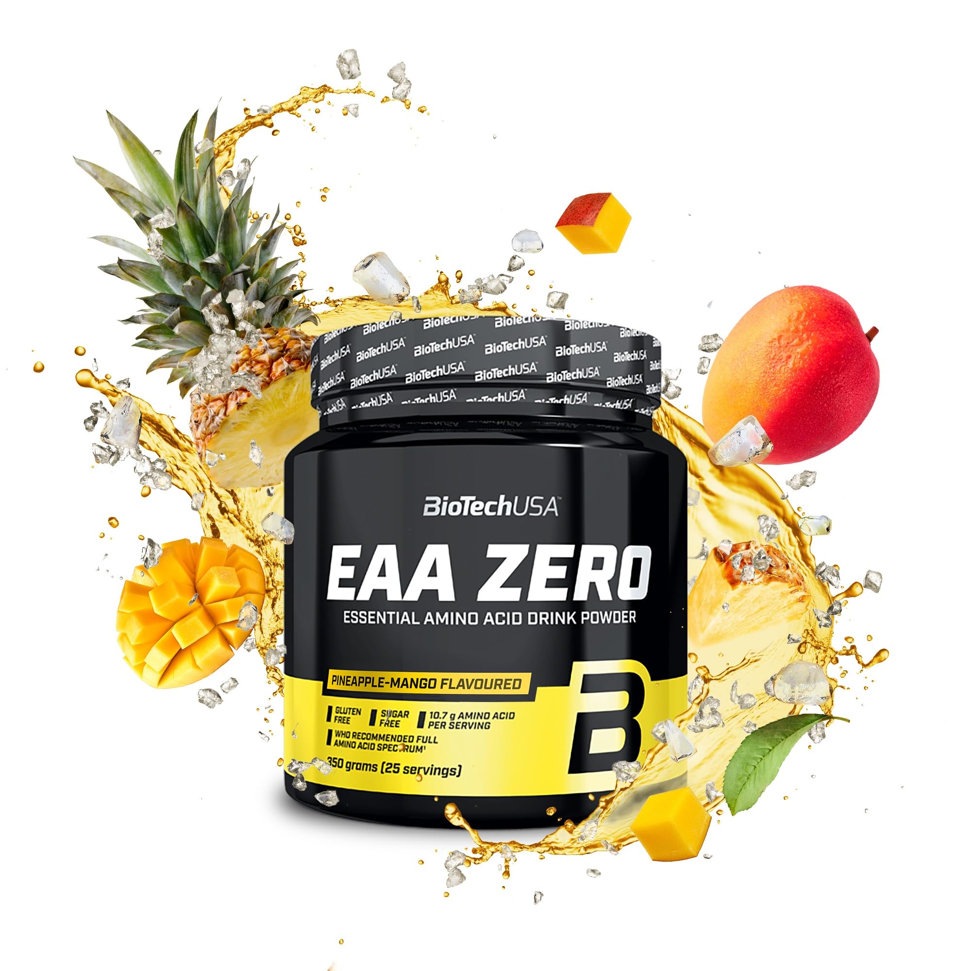 BioTechUSA EAA Zero Essential Amino Acid Powder - 7160mg EAA, Sugar-Free, Gluten-Free, Pineapple-Mango 350g Supplement - Damaged Box - BBE 08/2028