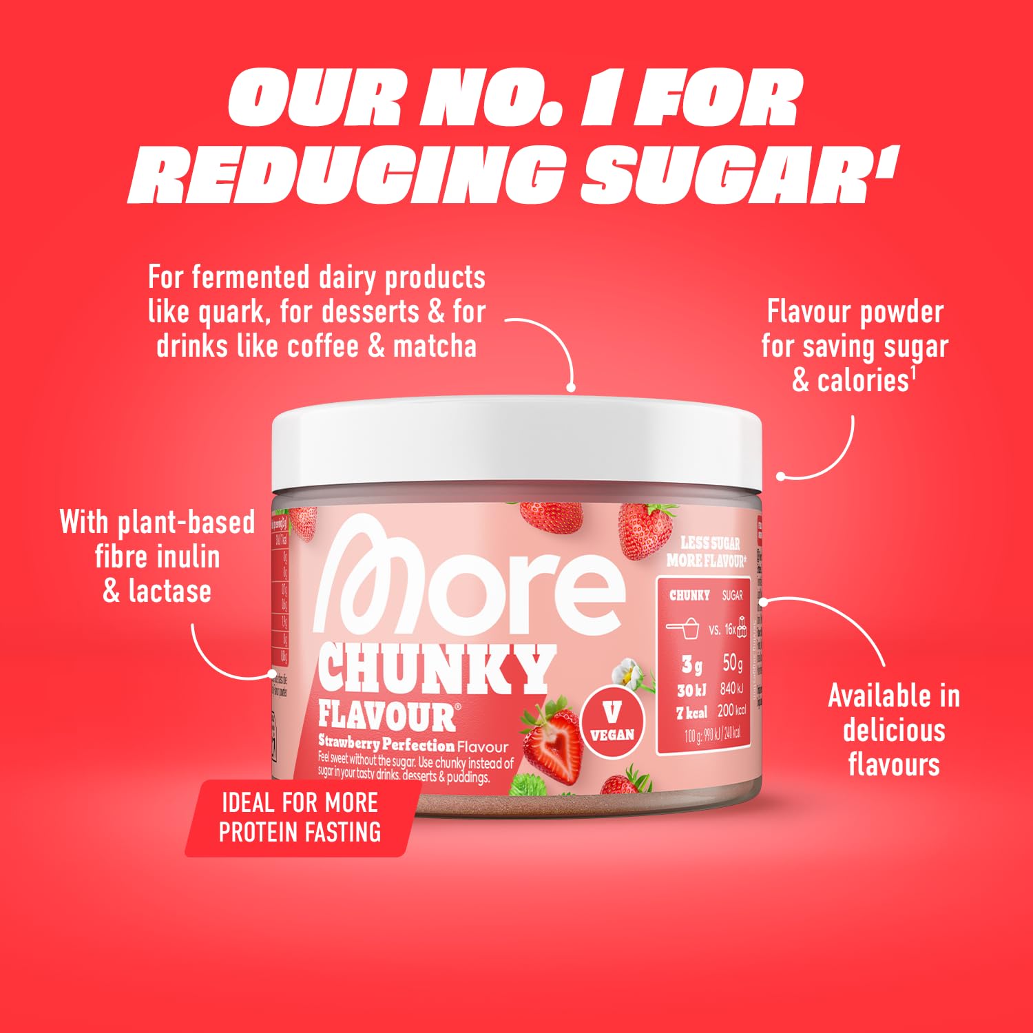 MORE Chunky Flavour Strawberry Perfection 150g - Protein Powder Flavouring Supplement - New - BBE 06/2026