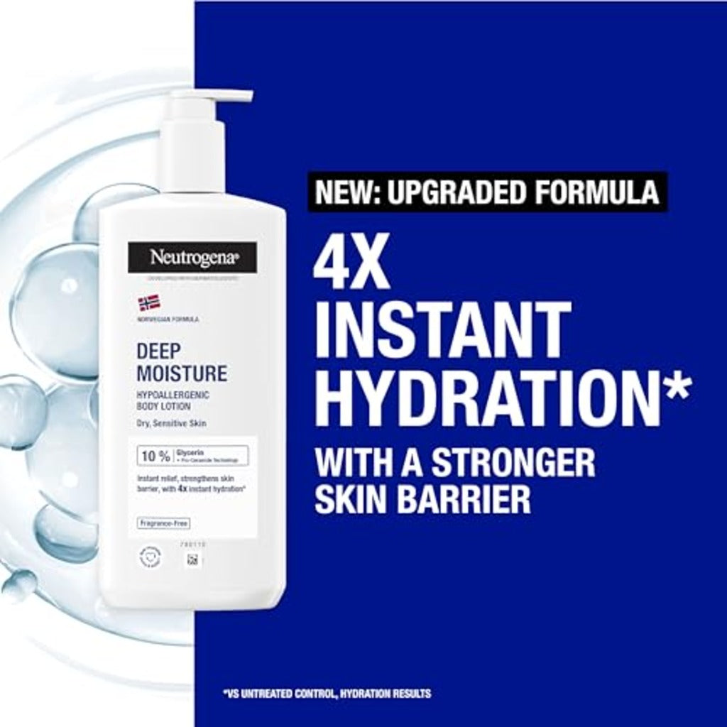 Neutrogena Norwegian Formula Deep Moisture Body Lotion - 400ml Fragrance-Free Moisturiser for Sensitive Dry Skin - 48H Hydration - New