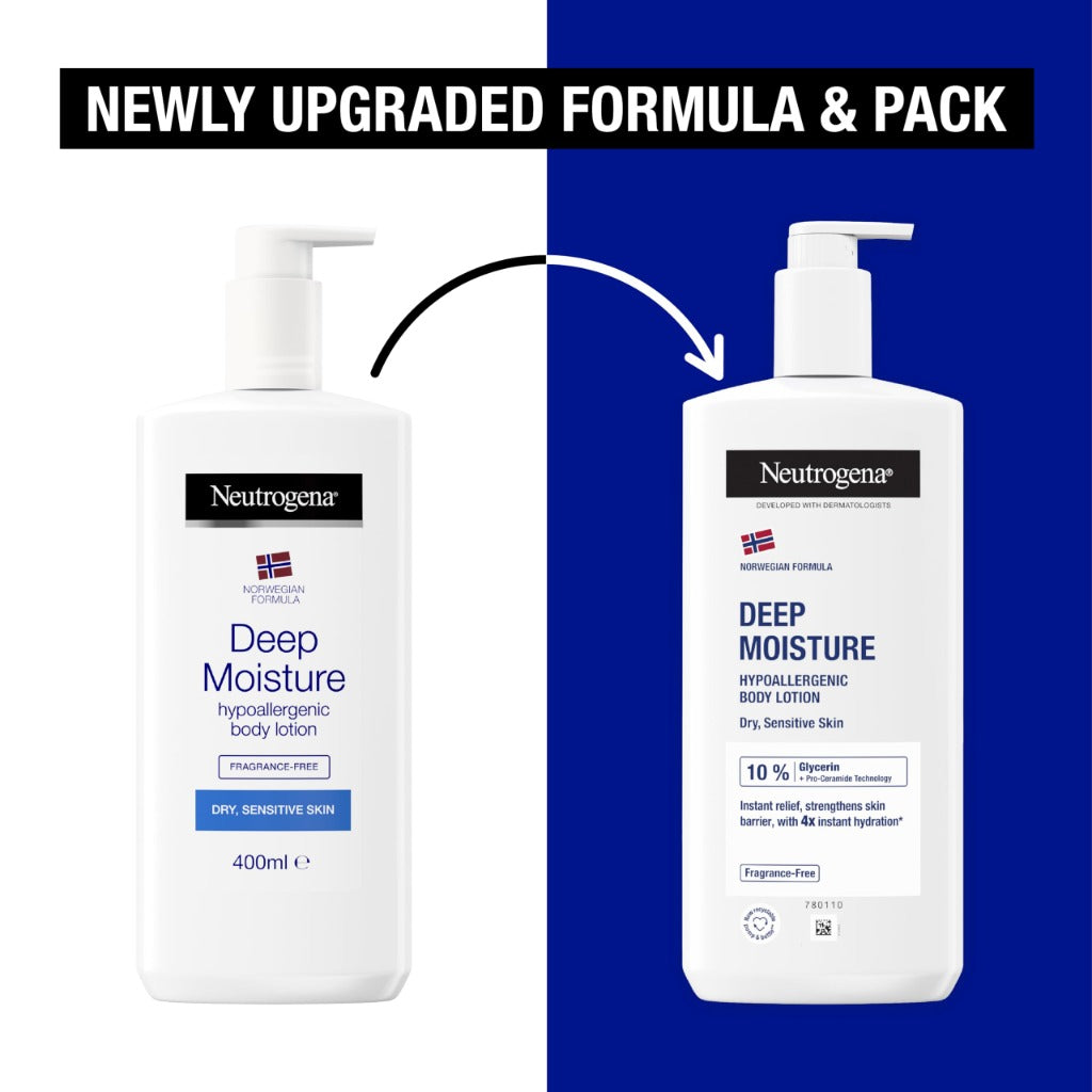 Neutrogena Norwegian Formula Deep Moisture Body Lotion - 400ml Fragrance-Free Moisturiser for Sensitive Dry Skin - 48H Hydration - New