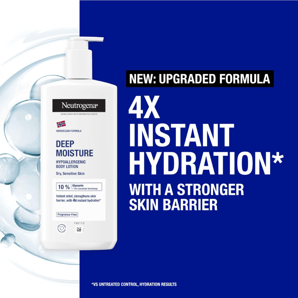 Neutrogena Norwegian Formula Deep Moisture Body Lotion - 400ml Fragrance-Free Moisturiser for Sensitive Dry Skin - 48H Hydration - New