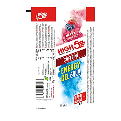 HIGH5 Aqua Caffeine Gels - Berry 20 x 66g - Carbohydrate Energy Fuel for Running Cycling Hiking Endurance - New - BBE 07/2026