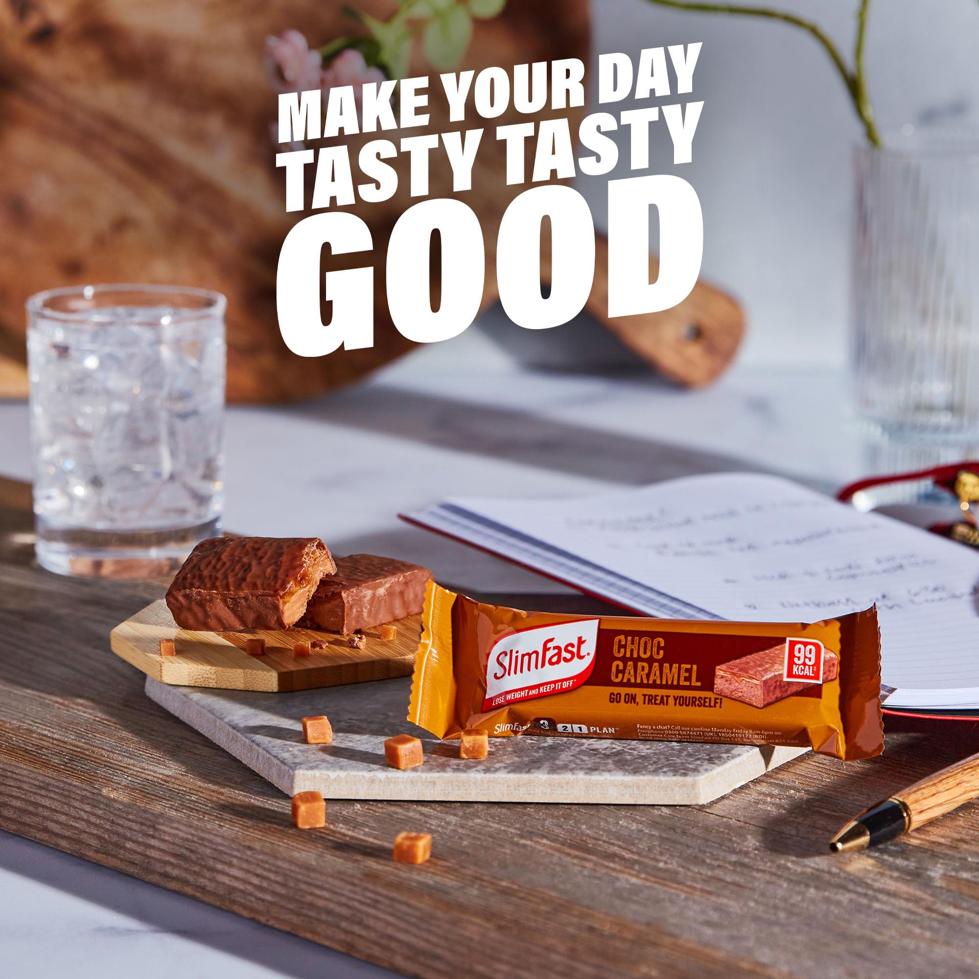 SlimFast Double Chocolate Snack Bar - 99 Kcal - 30 x 25g Bars - Meal Replacement Diet Food - Damaged Box - BBE 06/2026