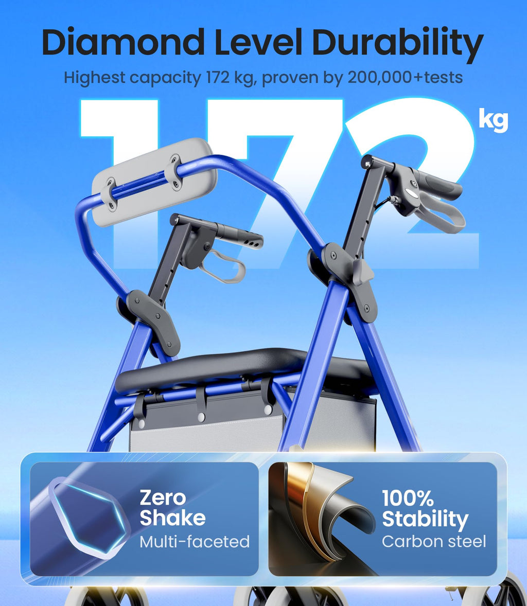 VOCIC Z11 Rollator Walker with Seat - Foldable Mobility Aid for Seniors - Max 172kg Capacity - New