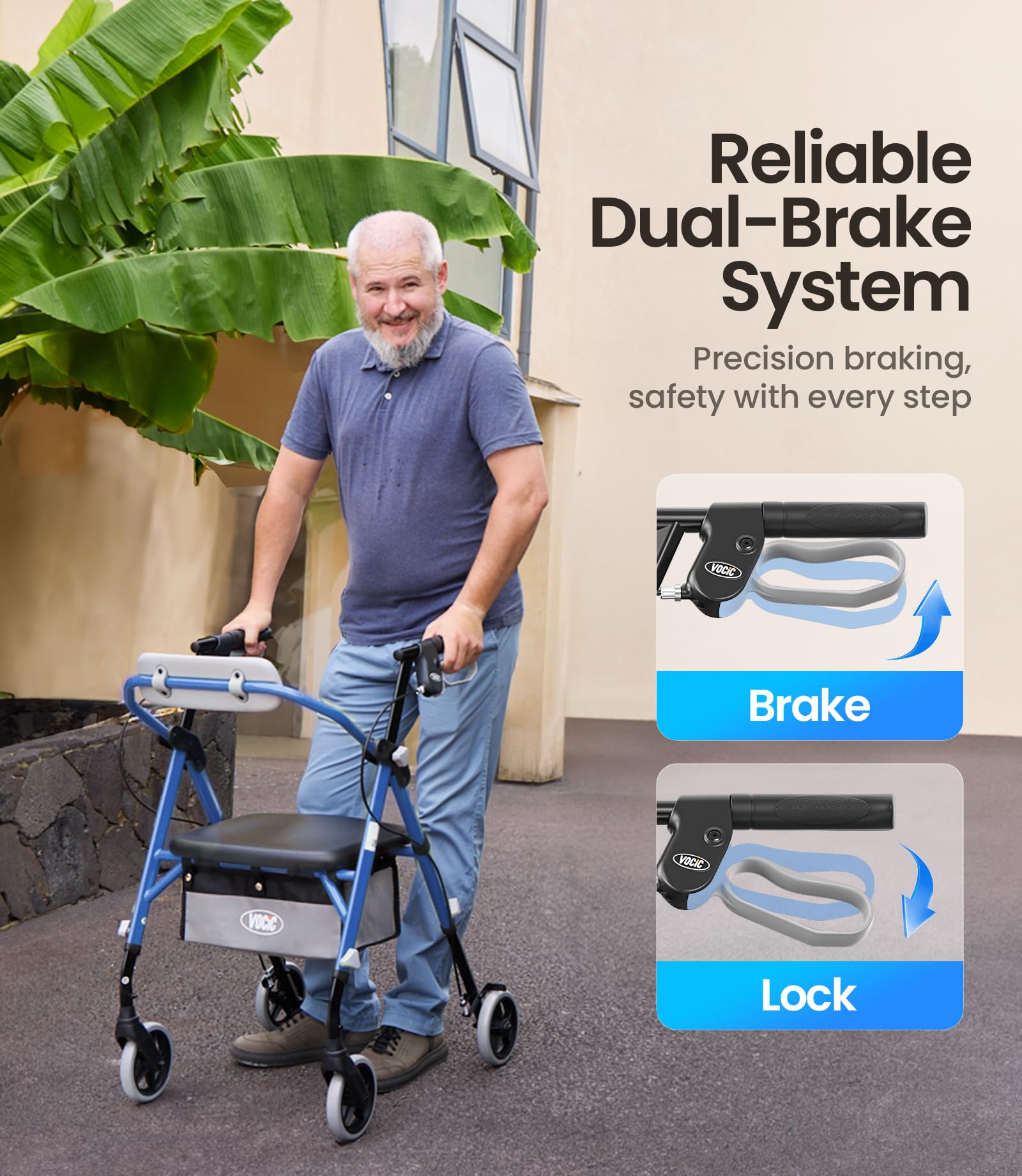 VOCIC Z11 Rollator Walker with Seat - Foldable Mobility Aid for Seniors - Max 172kg Capacity - New