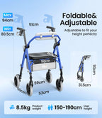 VOCIC Z11 Rollator Walker with Seat - Foldable Mobility Aid for Seniors - Max 172kg Capacity - New
