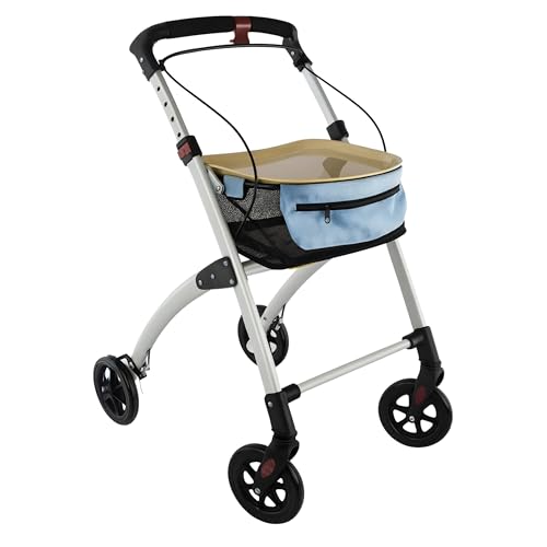 Days Breeze Indoor Rollator, 4 Wheeled, Includes Basket and Tray, Mobility Aid, Assisted Walking Device for Low Mobility Users, Lightweight, Green - Very Good