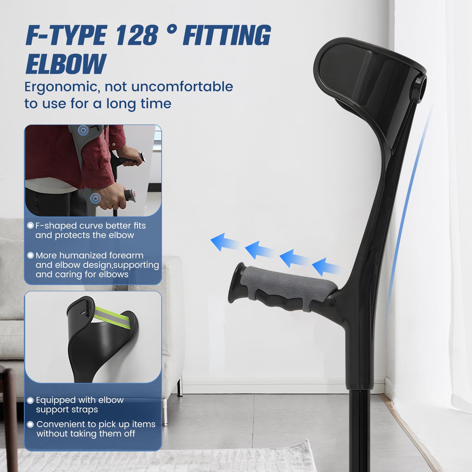 Folding Elbow Crutches for Adults - Lightweight, Height Adjustable Forearm Crutches with Ergonomic Grip, Non-Slip Base - Pair 2PCS Mobility - Very Good